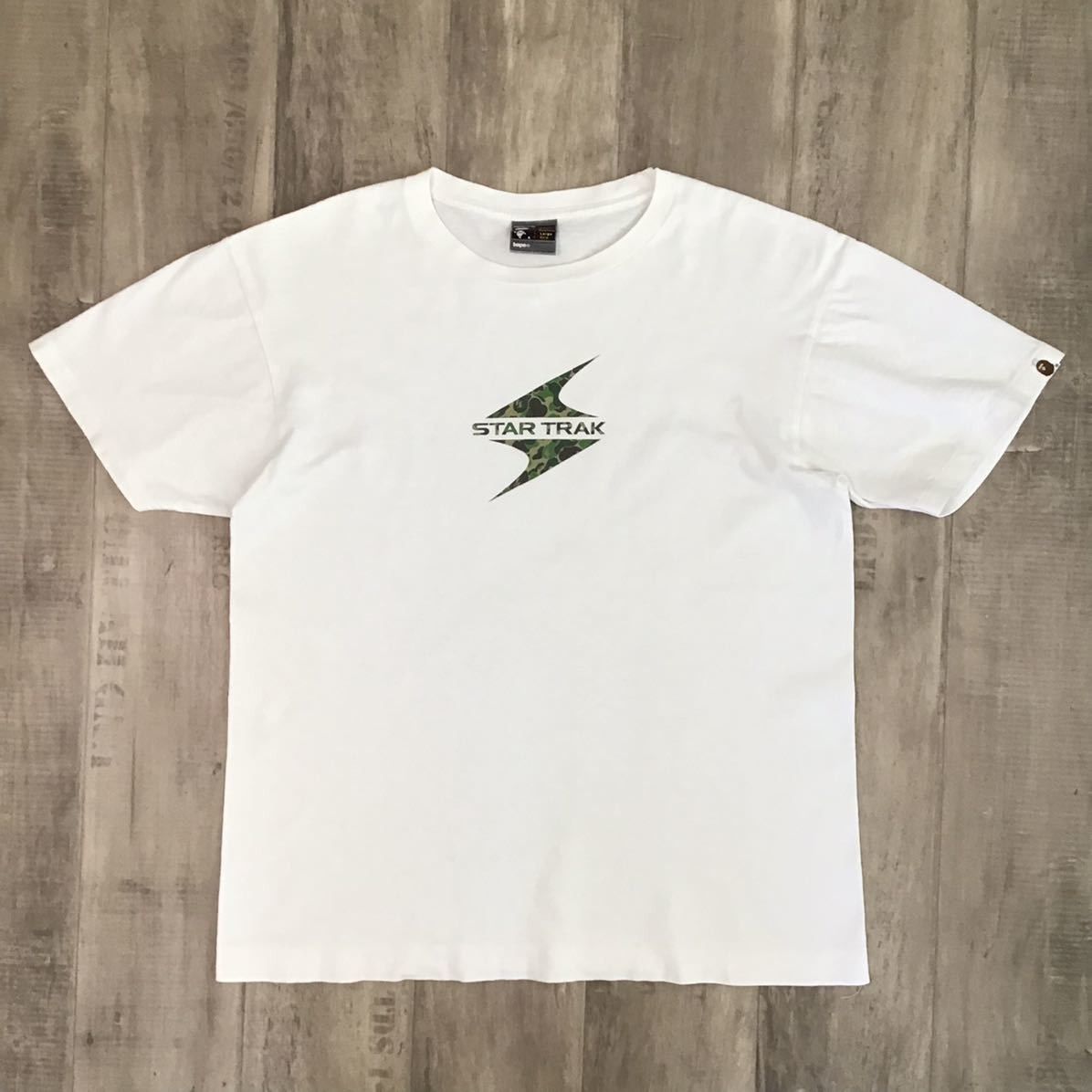 image of Bape × Startrak Logo T-Shirt Pharrell Nerd Abc Camo in White, Men's (Size Large)
