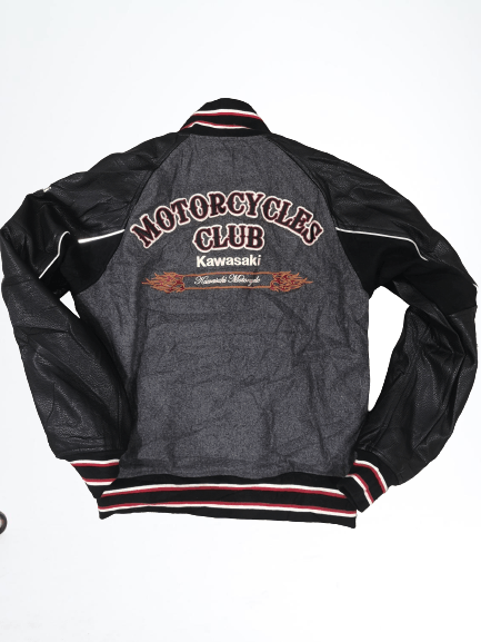 image of Gear For Sports x Sports Specialties kawasaki Varsity Leather Jacket in Black/Gray (Size Medium)