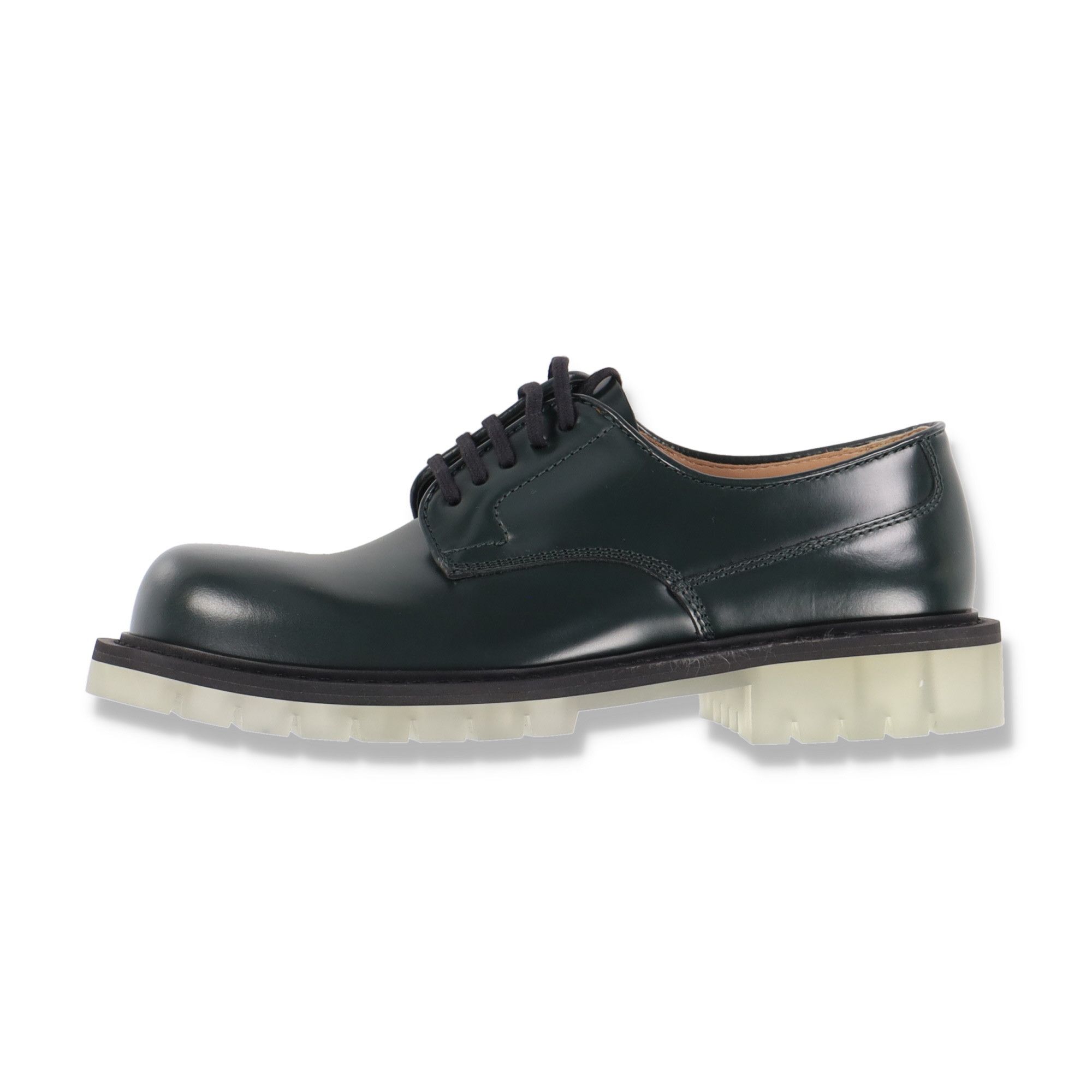 image of Bottega Veneta Dark Green Stilt Clear Sole Leather Shoes in Brown, Men's (Size 11)