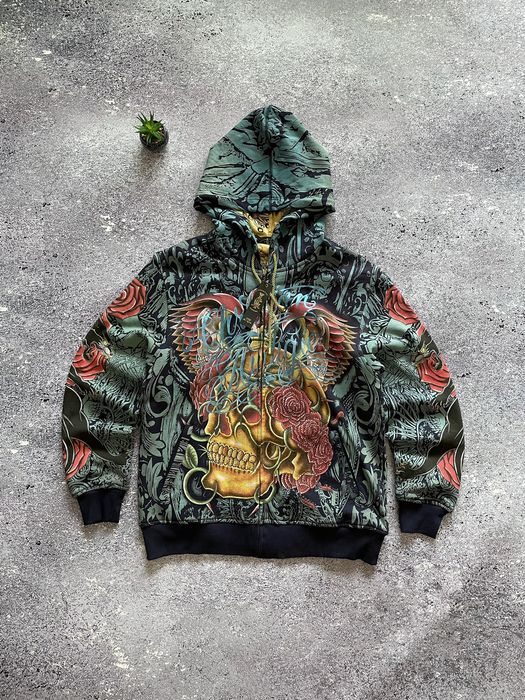 Vintage Vintage Y2K Christian Audigier Hoodie Zip Up All Print