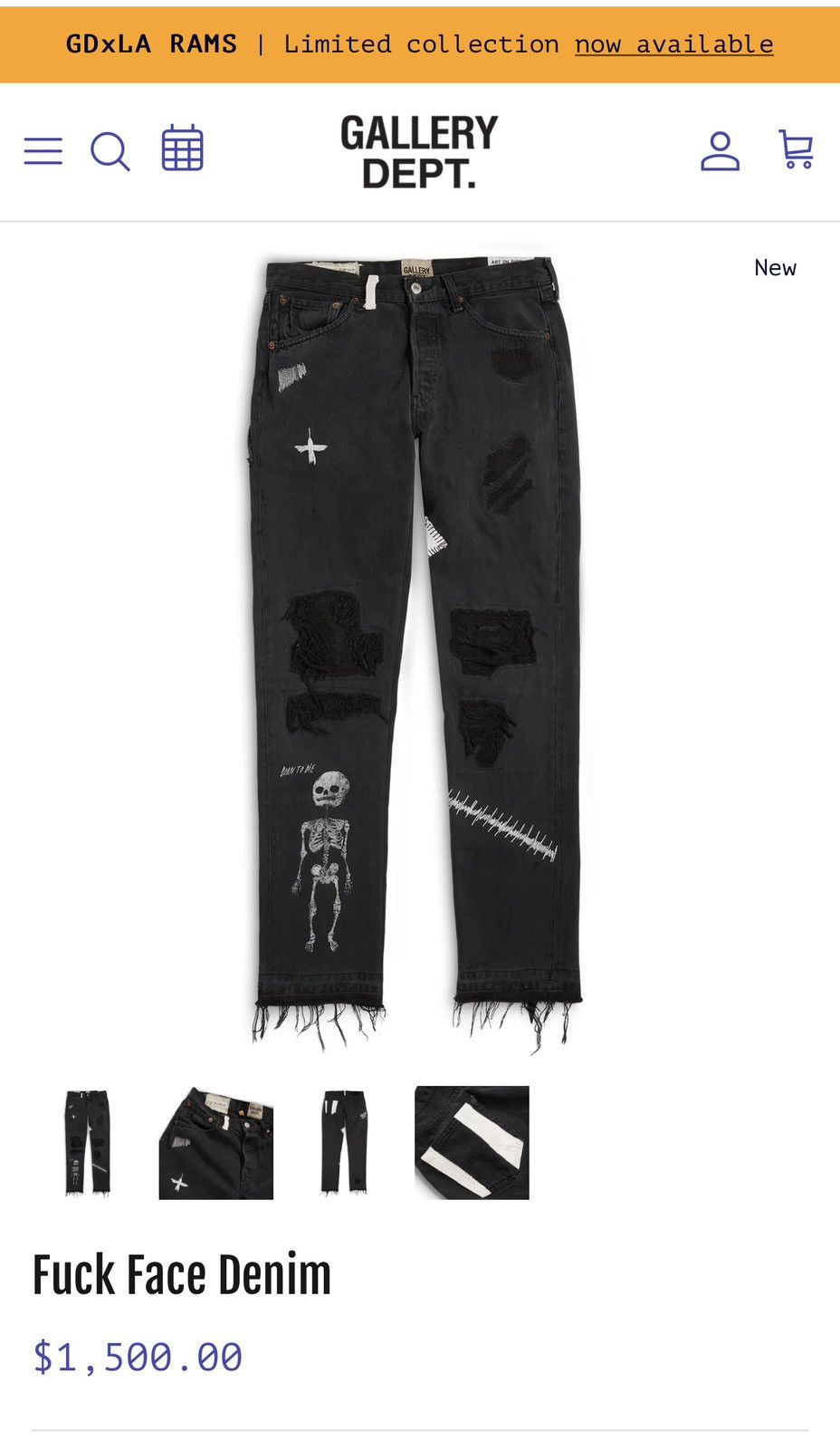 Gallery Dept. “FUCK FACE” PATCH SKELETON DENIM | Grailed