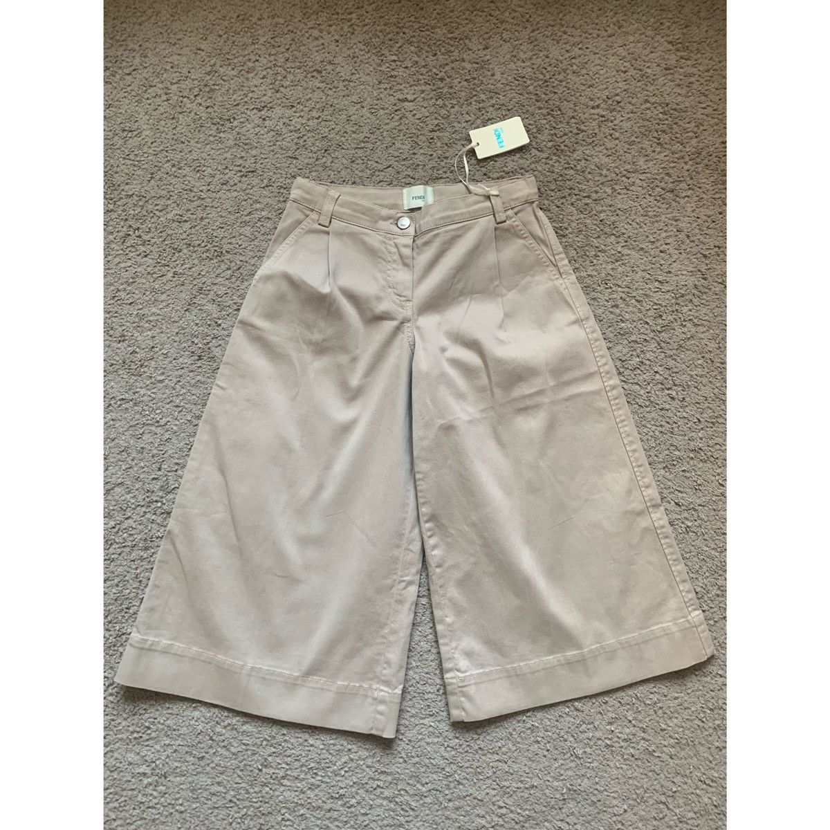 Fendi FENDI KIDS LOGO PLEATED KHAKI WIDE LEGS PANTS Size 22" - 4 Thumbnail