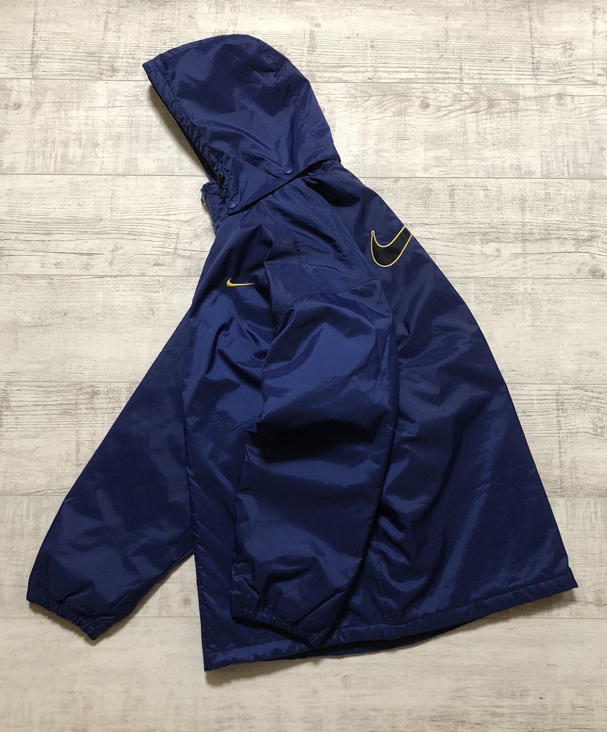 image of 90's Nike Nylon Drill Light Puffer Jacket Big Swoosh in Navy Blue, Men's (Size XL)