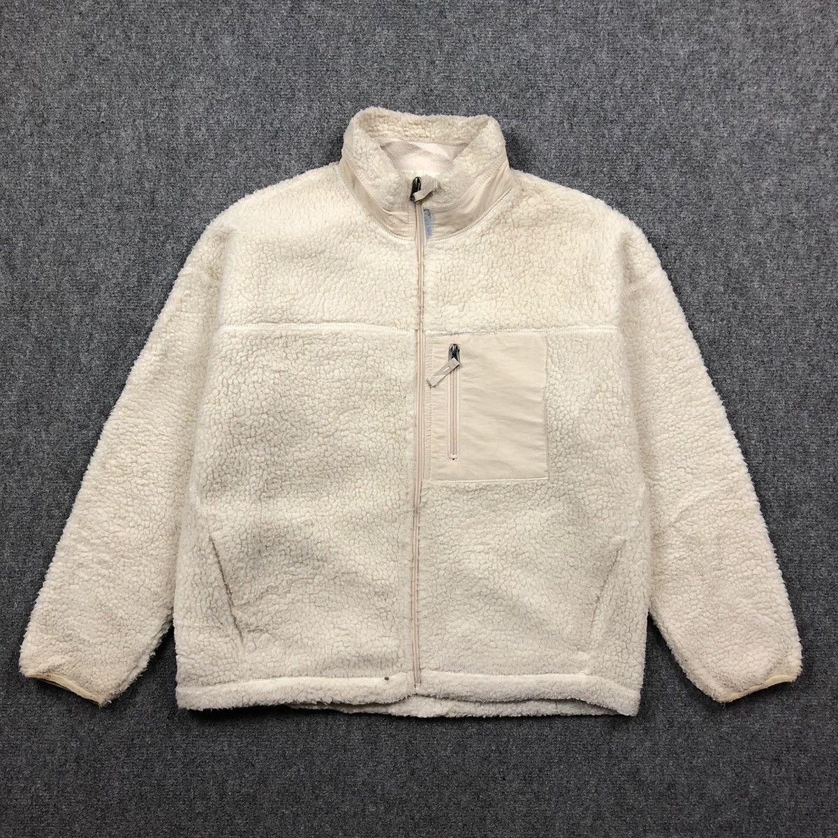 image of Vintage Gu Deep Pile Fleece Zipper Jacket in White, Men's (Size Medium)