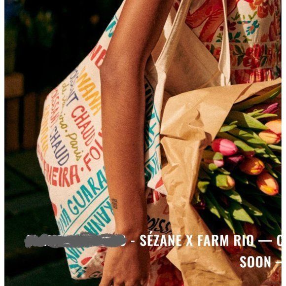 RARE NU SÉZANE X FARM RIO names canvas COTTON huge tote