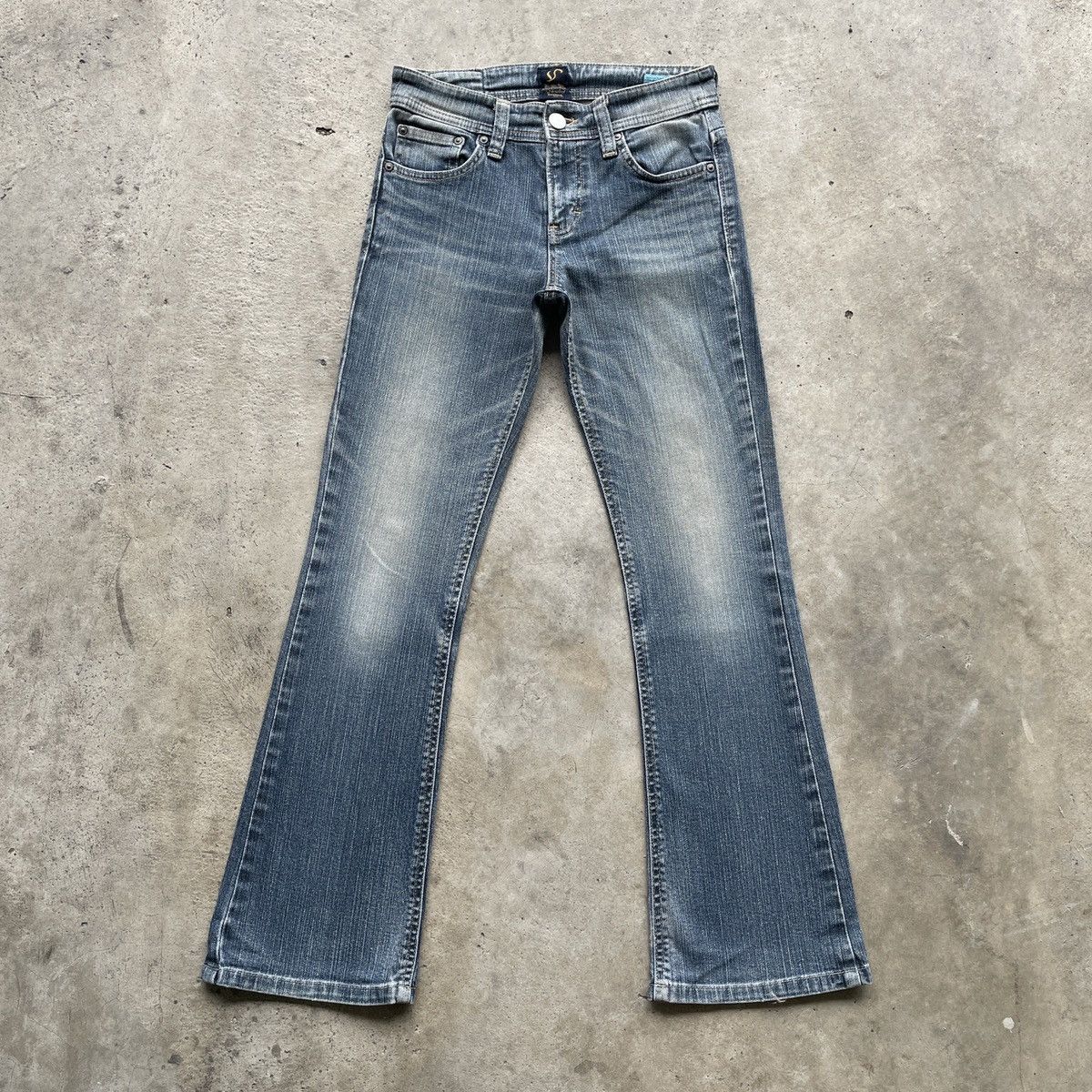 image of W26 Vintage Something Edwin Faded Flare Denim Jeans Pants in Faded Blue, Men's
