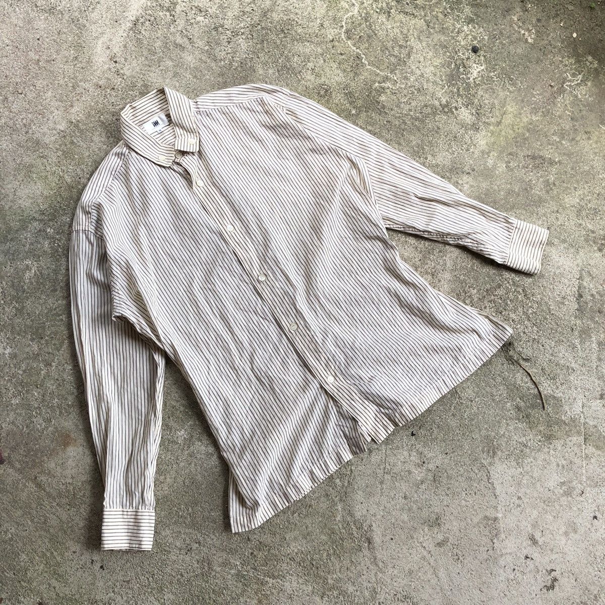 image of Vintage Issey Miyake Stripes Workers Buttons Shirts in White, Men's (Size Small)