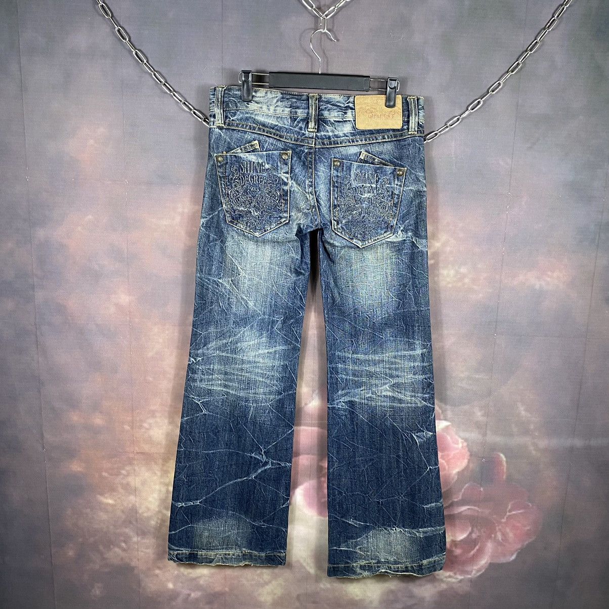 If Six Was Nine × Japanese Brand × Vintage Vintage Denim Honey Comb Spellout Bell Bottom Flare Jeans Size 31" - 1 Thumbnail