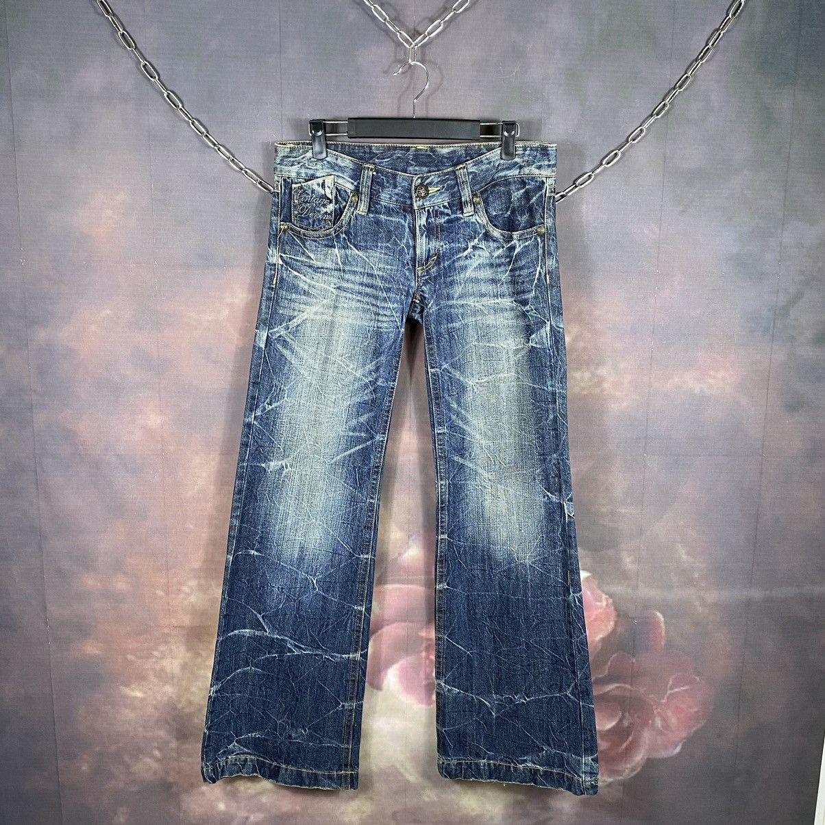 If Six Was Nine × Japanese Brand × Vintage Vintage Denim Honey Comb Spellout Bell Bottom Flare Jeans Size 31" - 2 Thumbnail