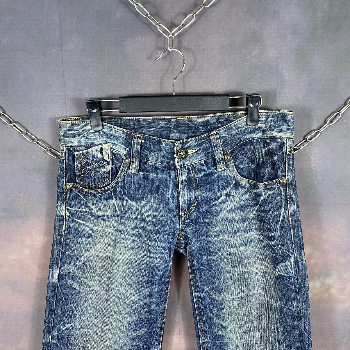 If Six Was Nine × Japanese Brand × Vintage Vintage Denim Honey Comb Spellout Bell Bottom Flare Jeans Size 31" - 3 Thumbnail