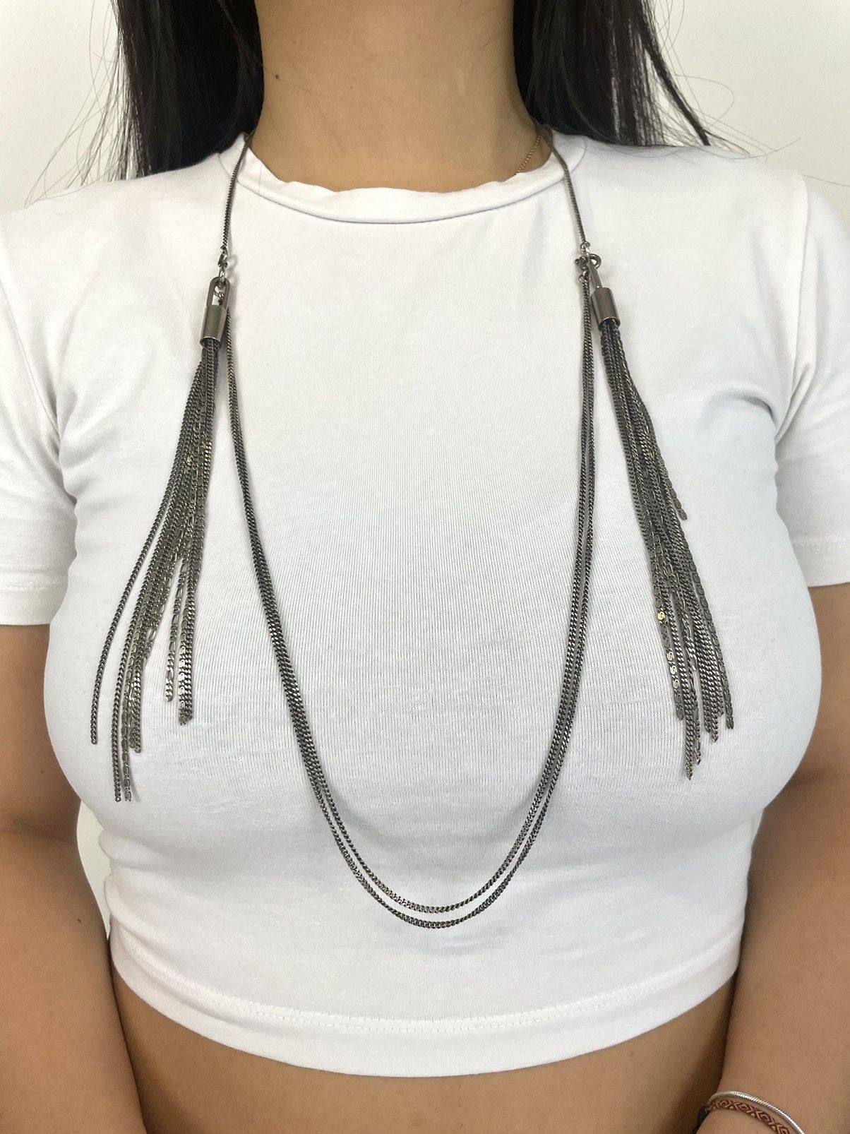 925 Ann Demeulemeester double tassel chain pendant necklace