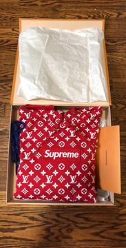 Pre-owned Louis Vuitton Supreme Lv Box Logo Hoodie Hooded Sweatshirt Sz Xl  Rare Authentic In Red