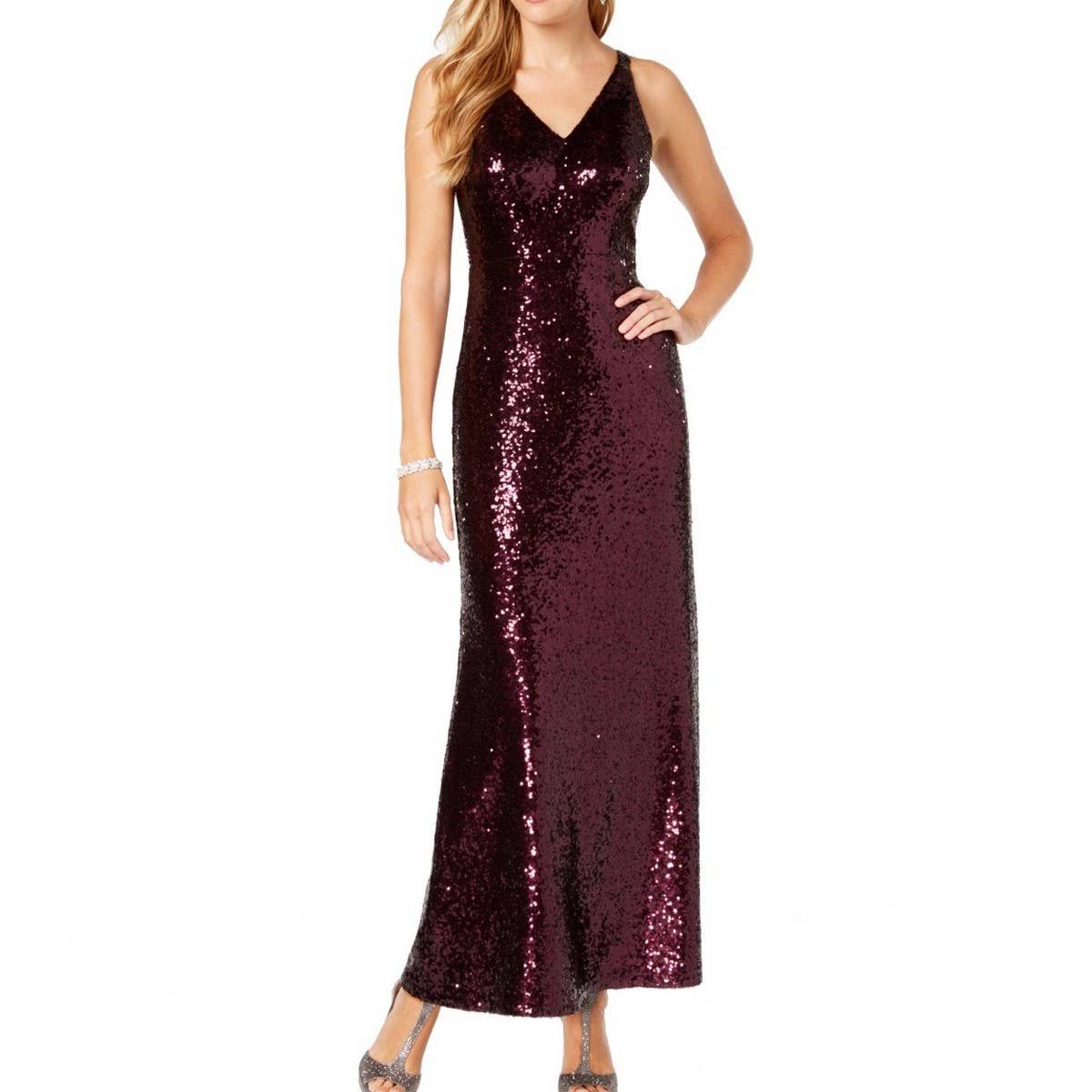 sachin and babi light blue dress Nightway All Over Sequin V Neck Long Formal Dress Size 10