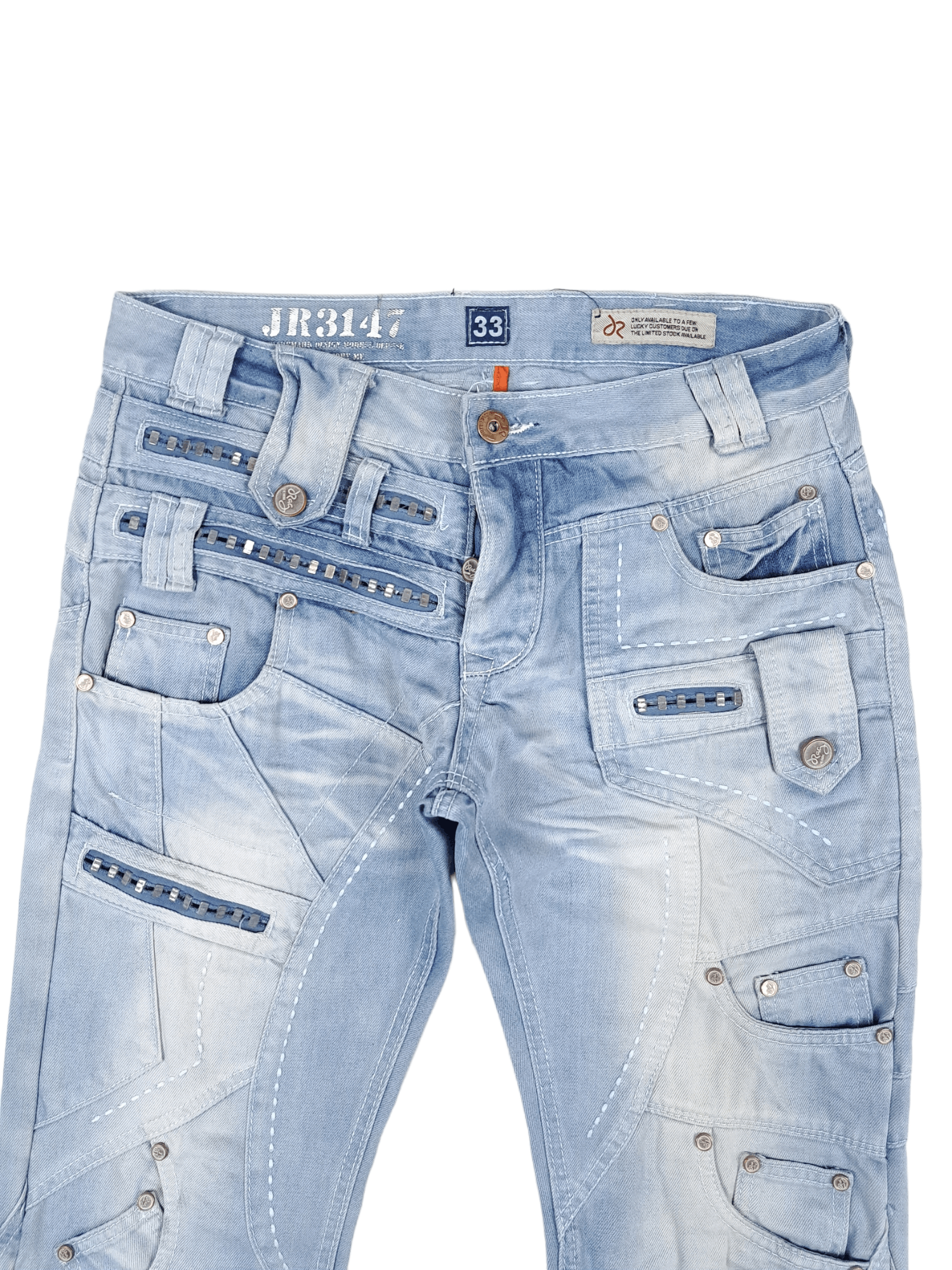Other 💎 33/32 Baby Blue Patchwork Drip Swag Cargo Denim Jeans Size US 33 - 3 Thumbnail