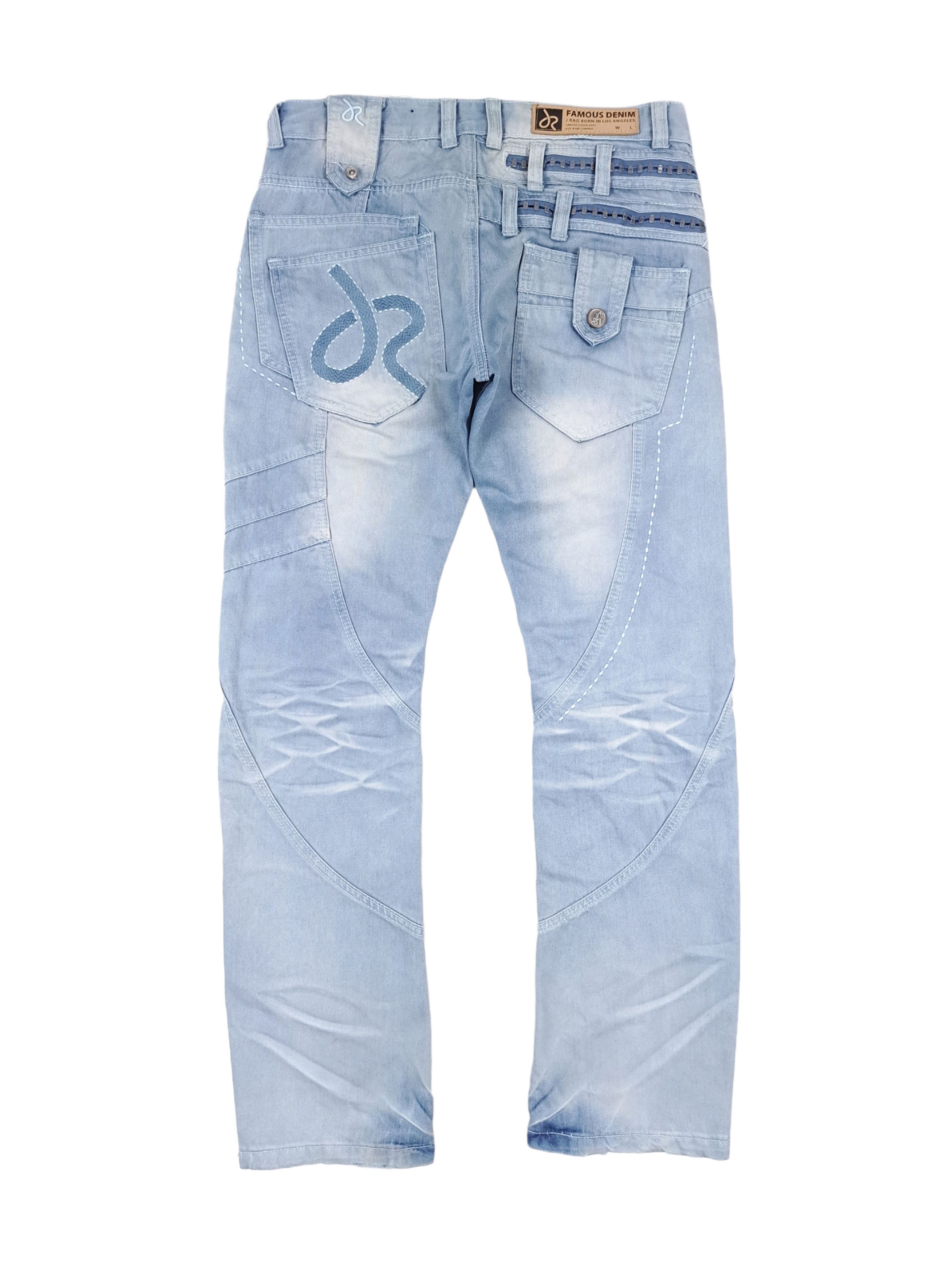 Other 💎 33/32 Baby Blue Patchwork Drip Swag Cargo Denim Jeans Size US 33 - 2 Thumbnail