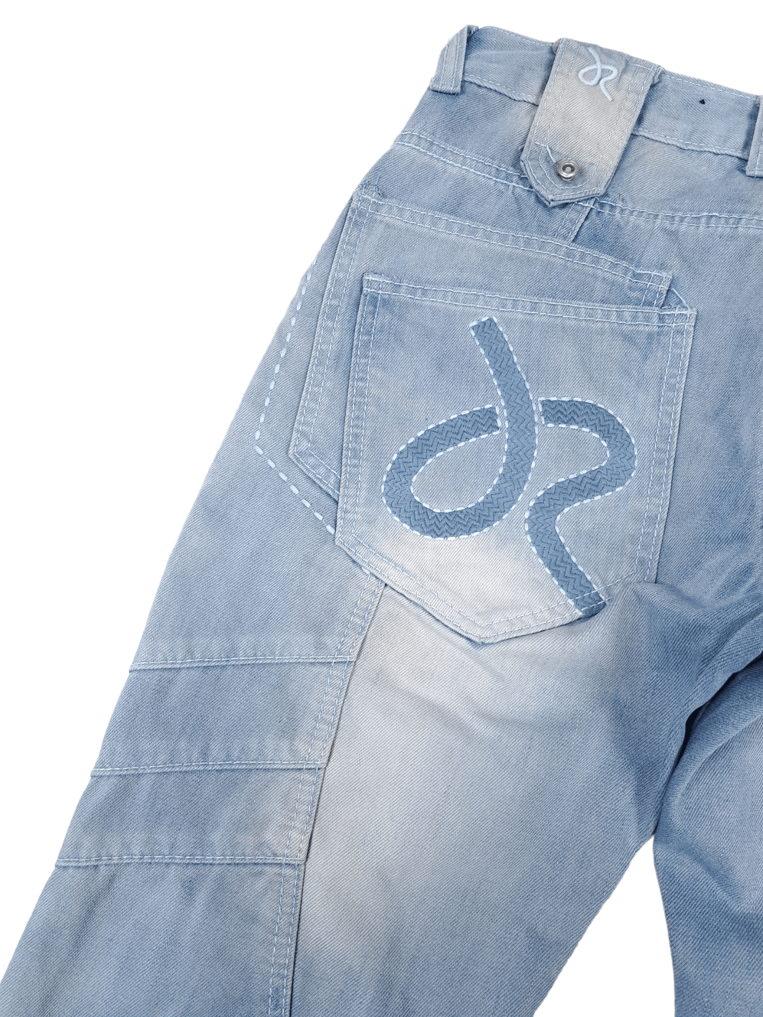 Other 💎 33/32 Baby Blue Patchwork Drip Swag Cargo Denim Jeans Size US 33 - 7 Thumbnail