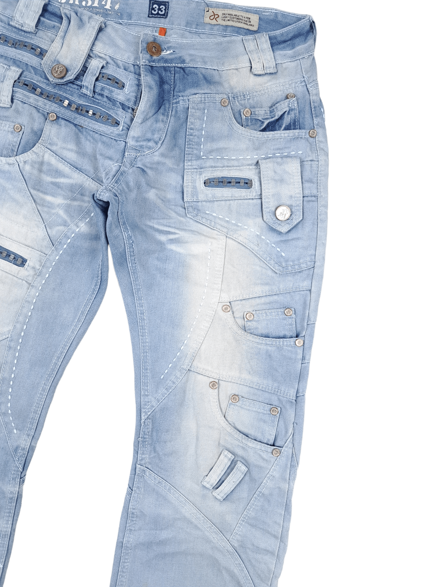 Other 💎 33/32 Baby Blue Patchwork Drip Swag Cargo Denim Jeans Size US 33 - 5 Thumbnail