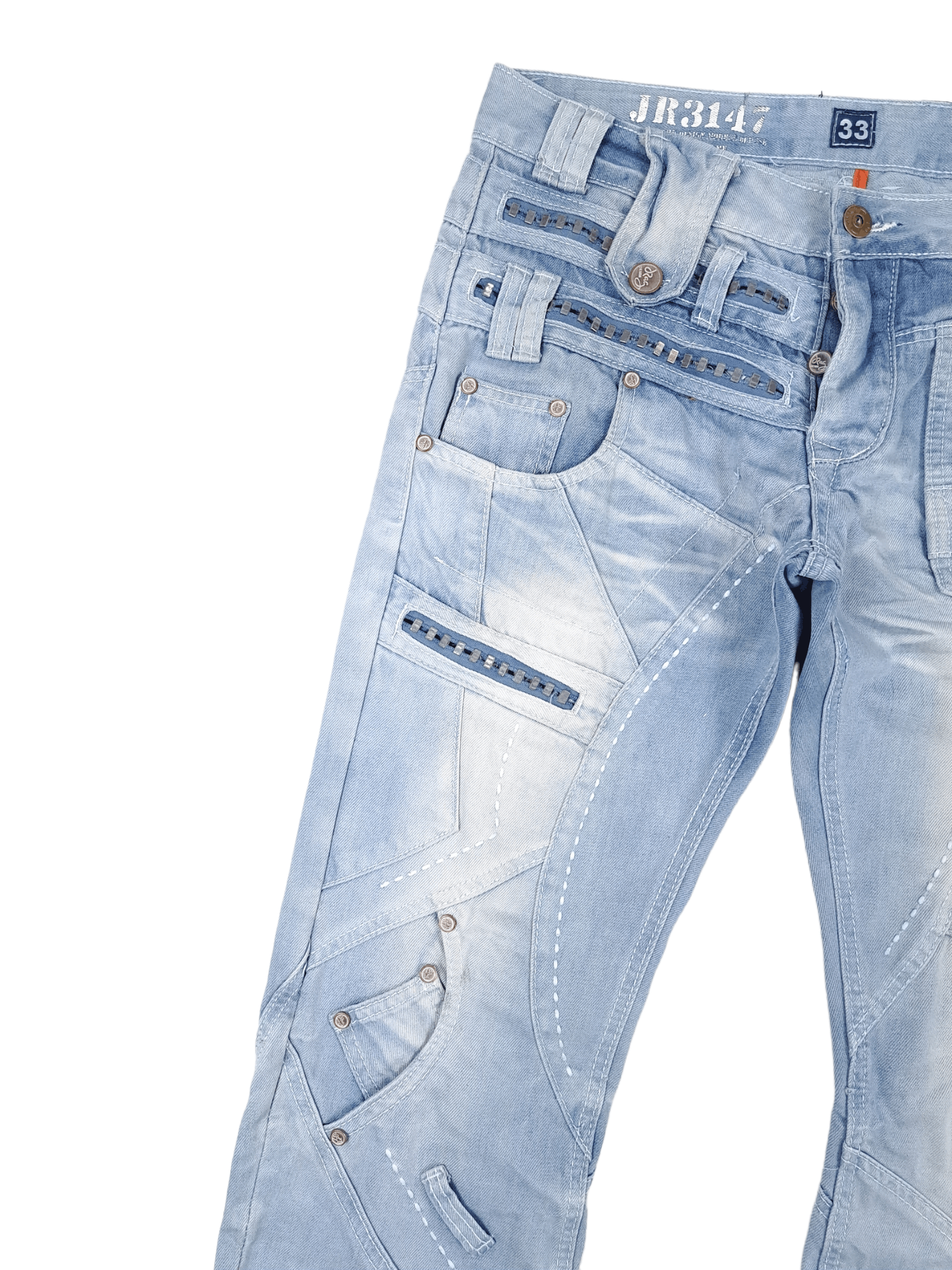 Other 💎 33/32 Baby Blue Patchwork Drip Swag Cargo Denim Jeans Size US 33 - 4 Thumbnail