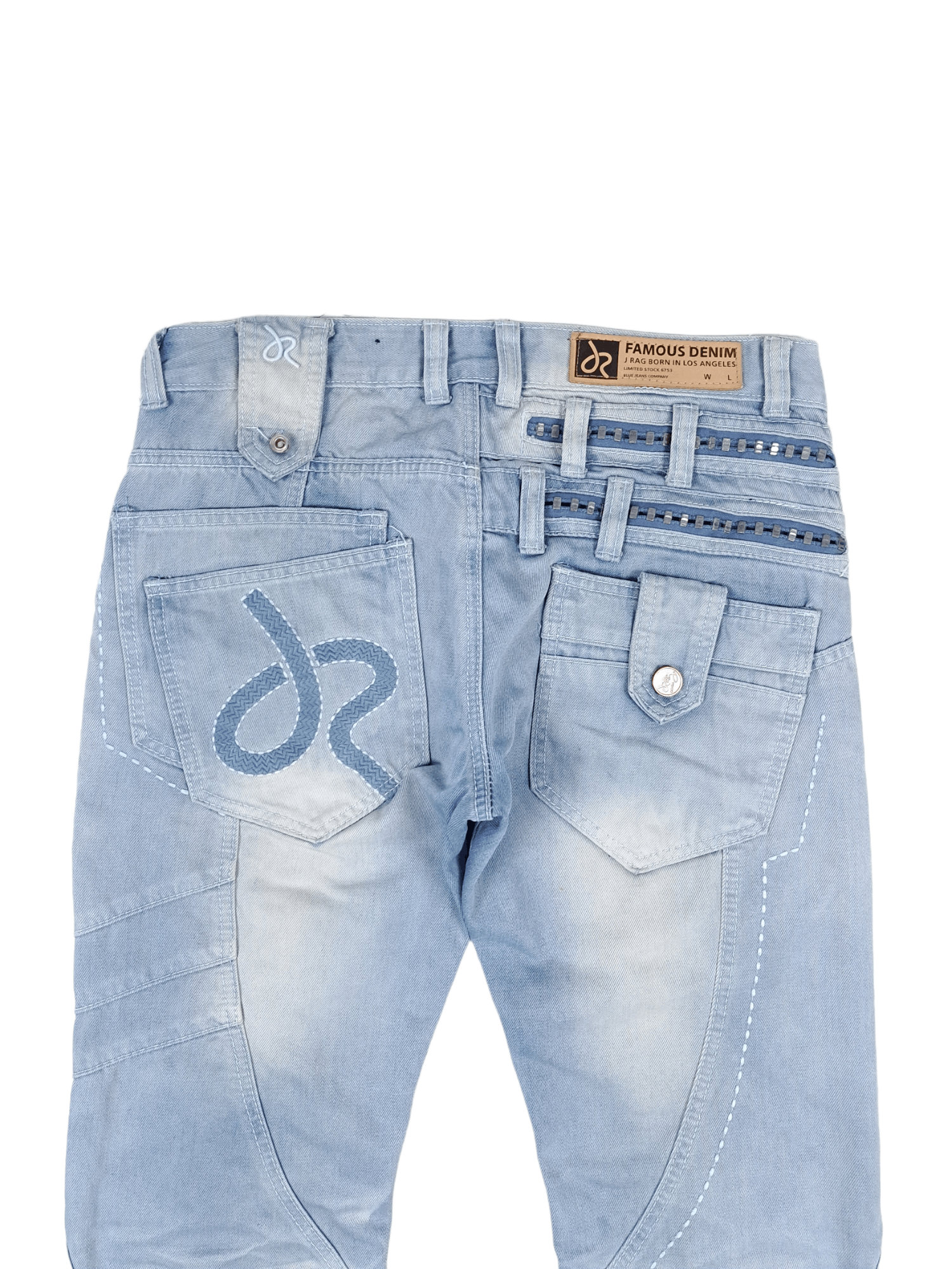 Other 💎 33/32 Baby Blue Patchwork Drip Swag Cargo Denim Jeans Size US 33 - 6 Thumbnail