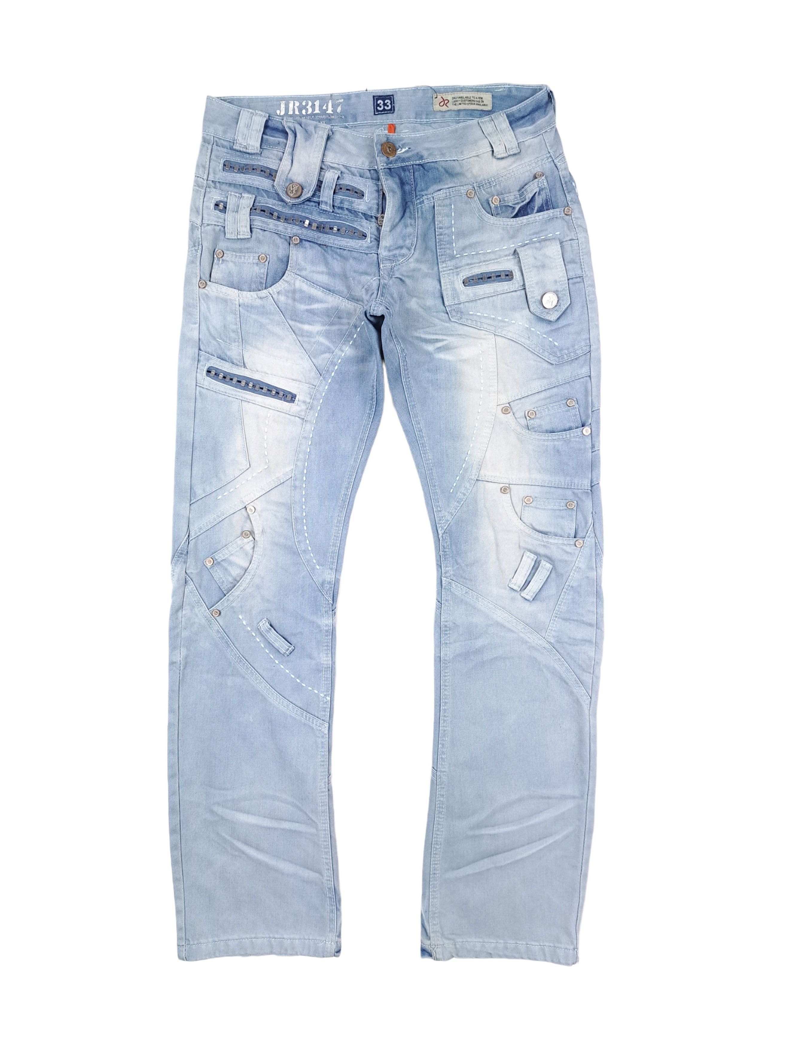 Other 💎 33/32 Baby Blue Patchwork Drip Swag Cargo Denim Jeans Size US 33 - 1 Thumbnail