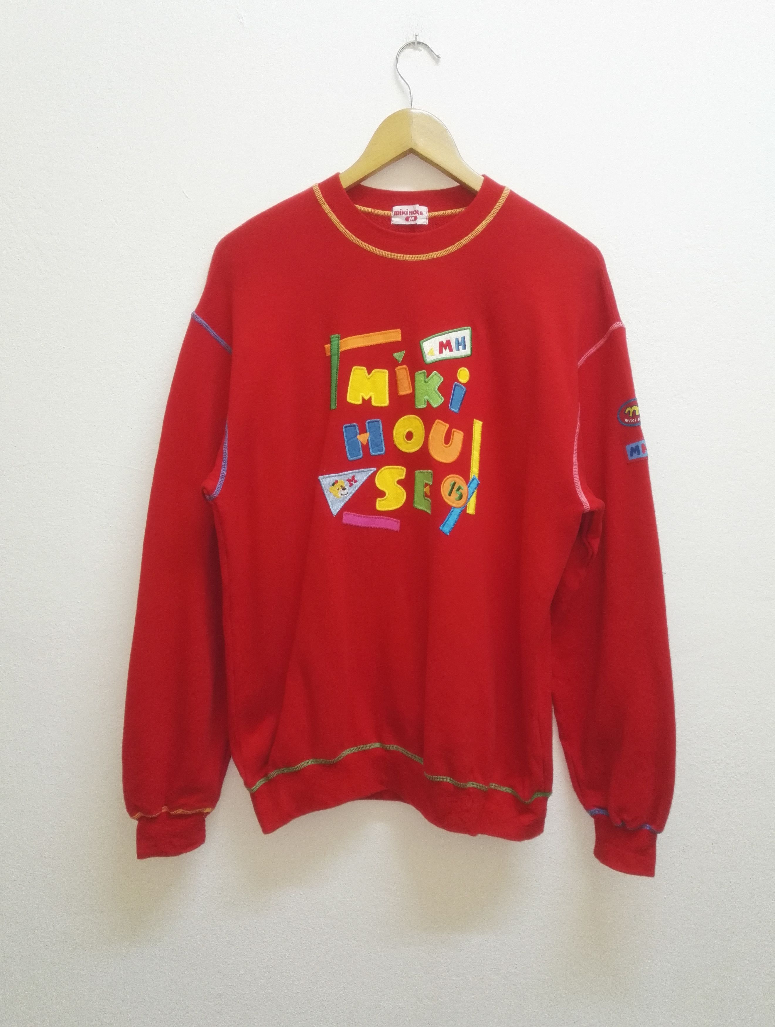 image of Mickey Mouse x Vintage Miki House Sweatshirts Big Logo Embroidered (C33), Men's (Size Medium)