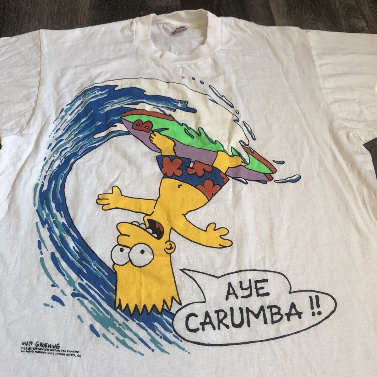 The Simpsons Rare Vintage 1990s Bart Simpson Aye Carumba Graphic Logo Tee Size US L / EU 52-54 / 3 - 1 Thumbnail