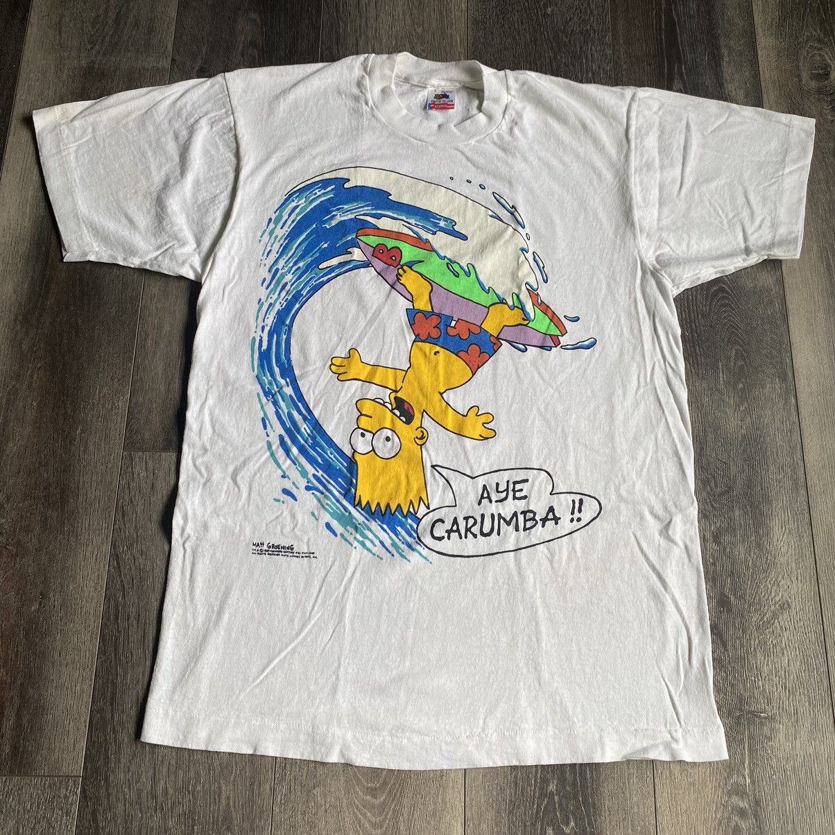 The Simpsons Rare Vintage 1990s Bart Simpson Aye Carumba Graphic Logo Tee Size US L / EU 52-54 / 3 - 2 Thumbnail