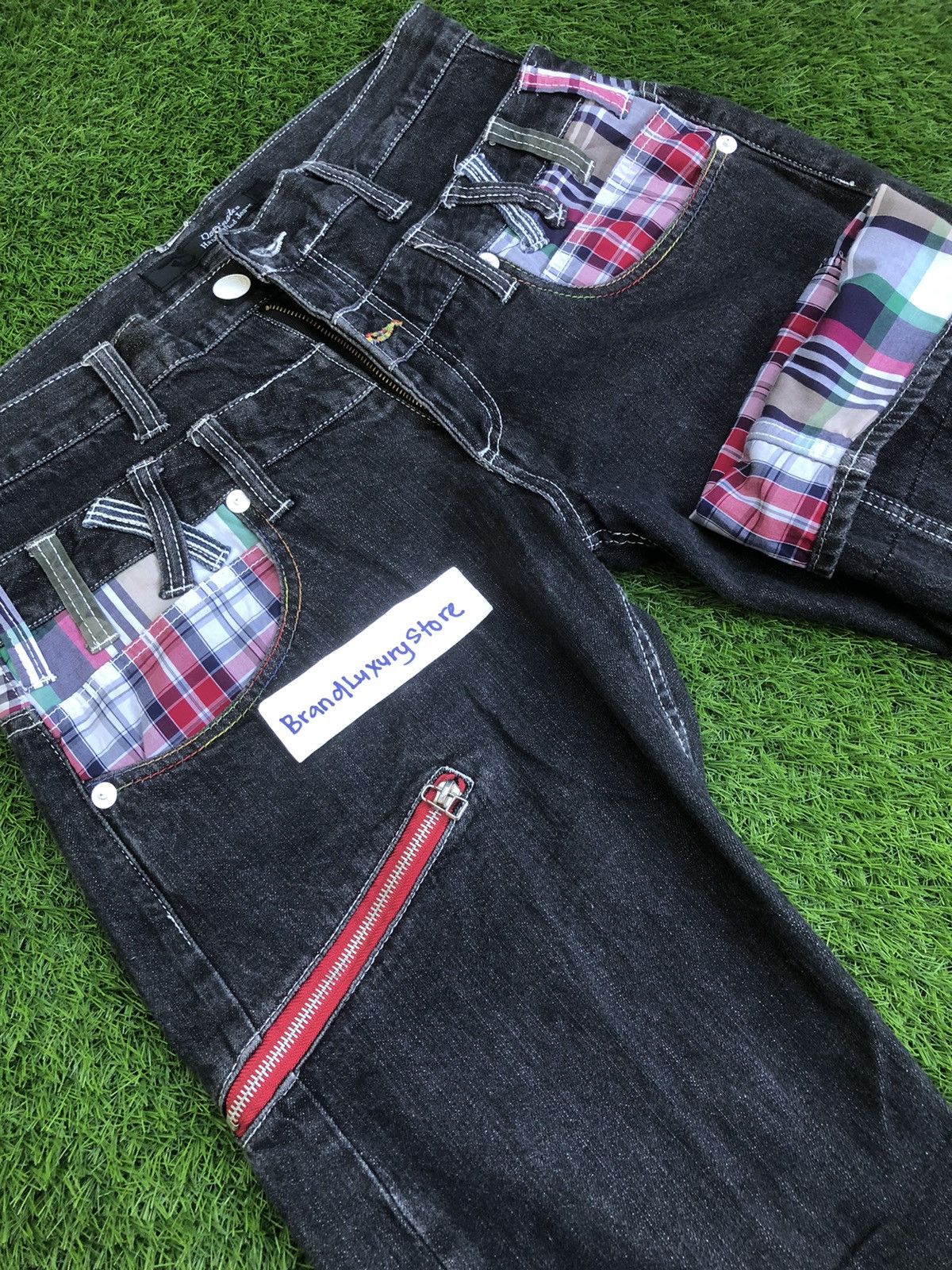 Tornado Mart Rare🔥Dominated Handcrafted jean Double Waist Denim Pants Size US 34 / EU 50 - 3 Thumbnail