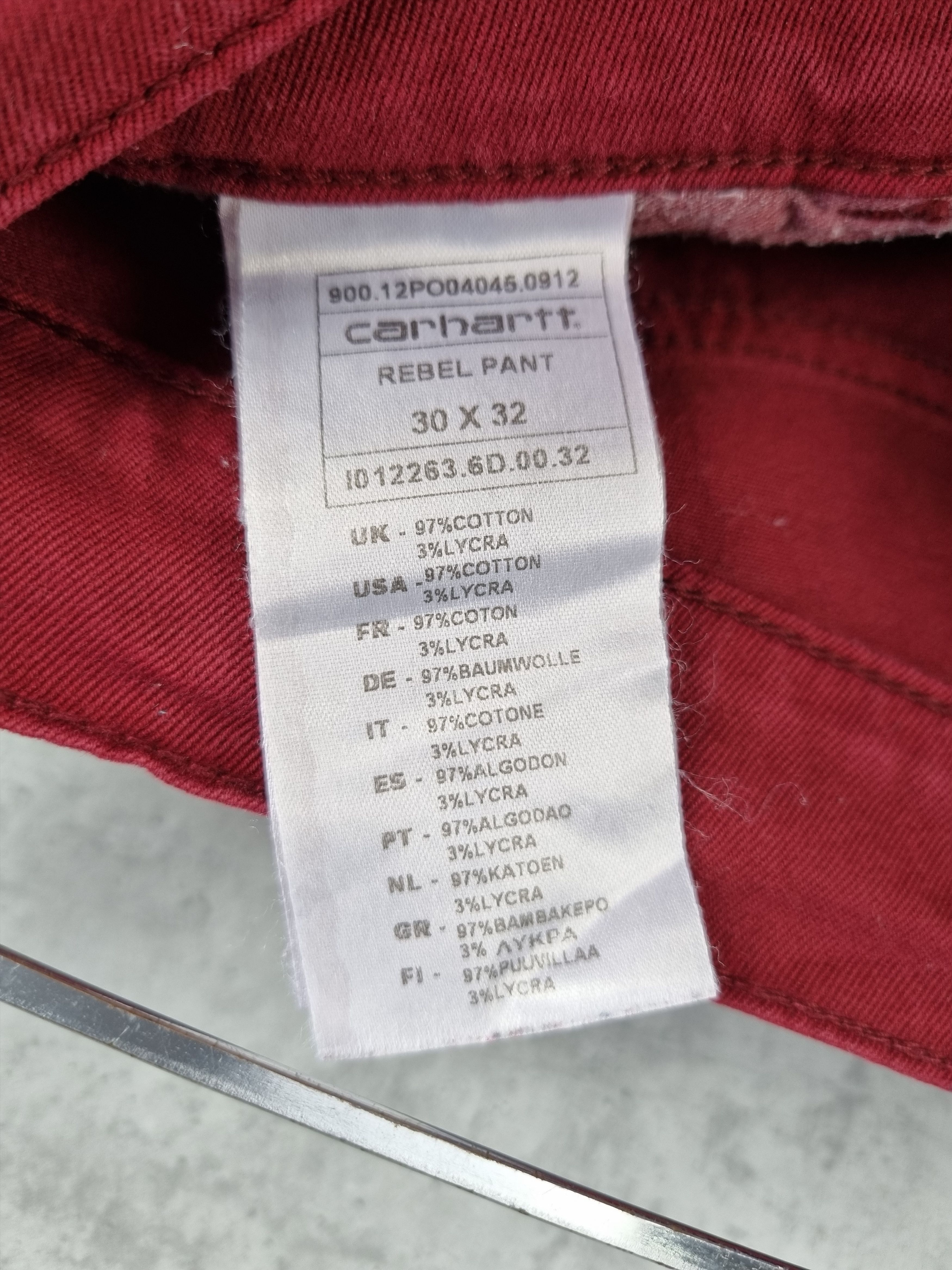 Carhartt × Carhartt Wip Rare Blood Color Carhartt Rebel Pant Slim fit Size US 30 / EU 46 - 5 Thumbnail