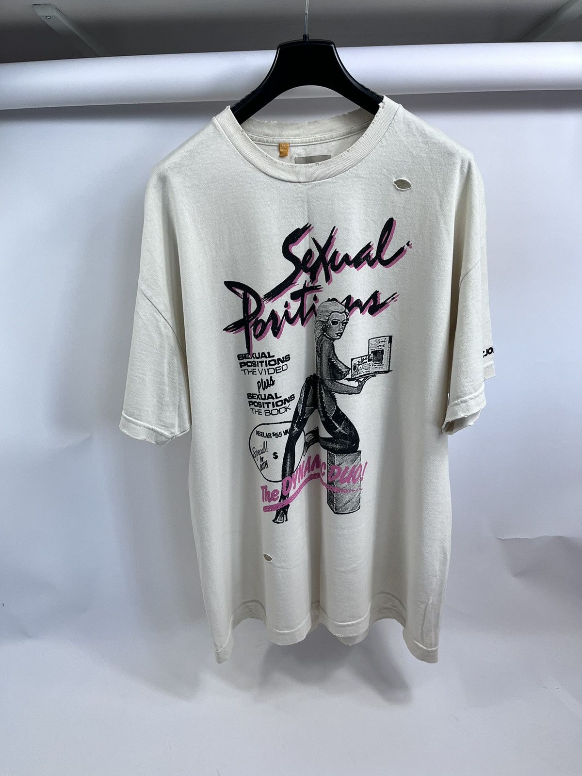 image of X Docjohnson Sexual Positions Os Distressed Print T-Shirt in Cream, Men's (Size XL)