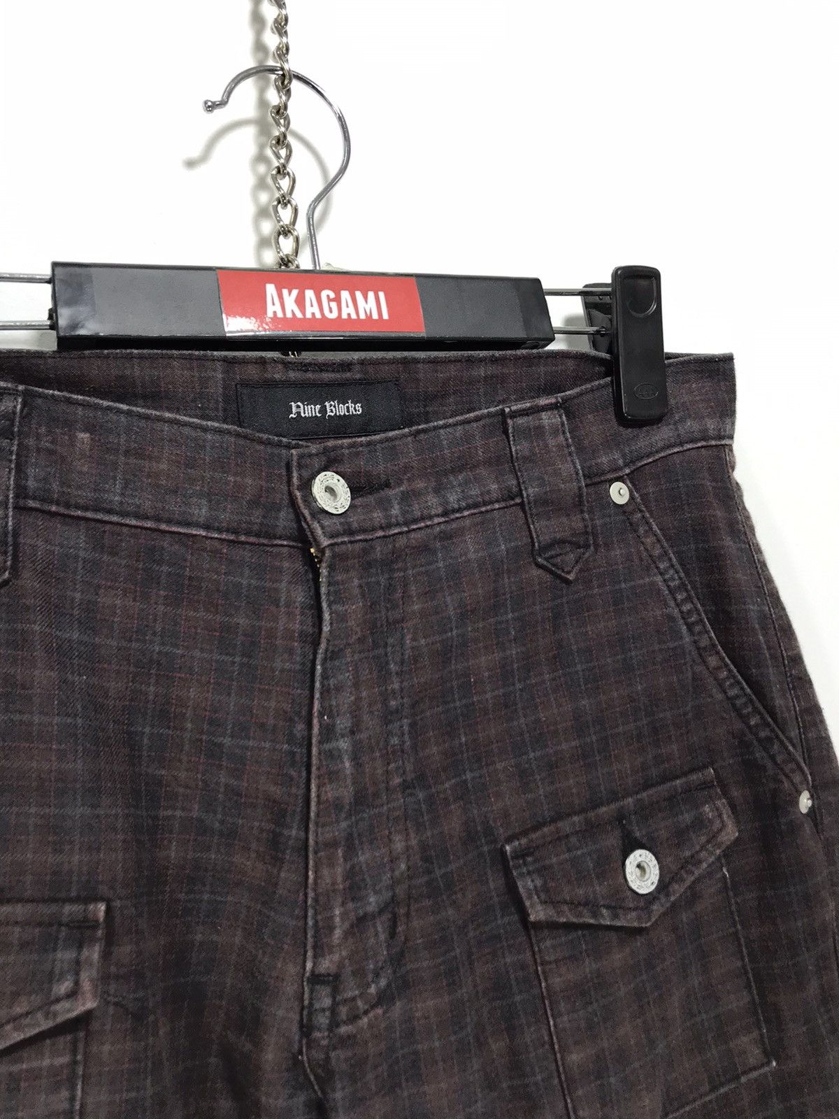 Japanese Brand Nine Blocks Check Plaid Cargo Slim Pant 16🟦 Size US 30 / EU 46 - 3 Thumbnail