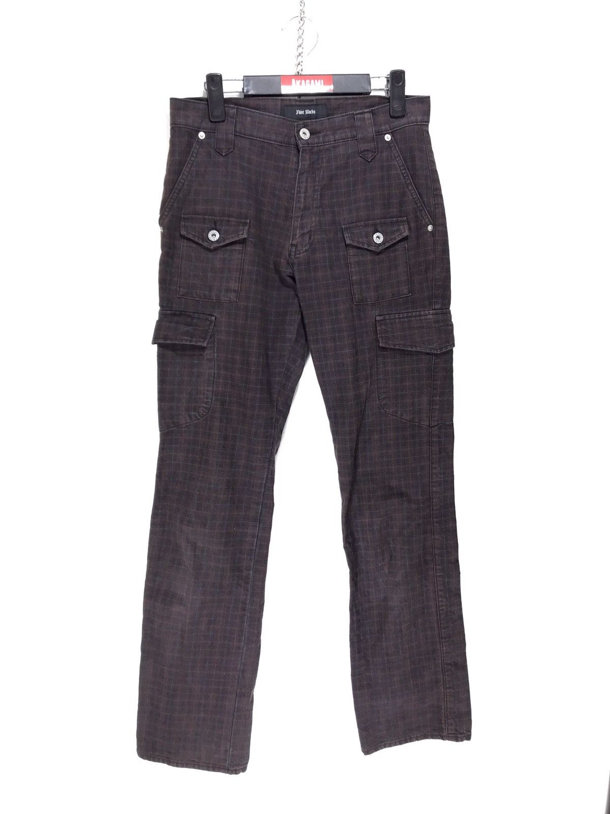 Japanese Brand Nine Blocks Check Plaid Cargo Slim Pant 16🟦 Size US 30 / EU 46 - 2 Thumbnail