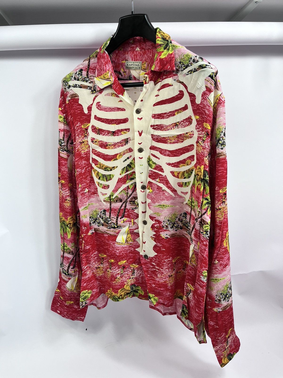 image of Kapital Hawaiian Skeleton Ryan Shirt in Red, Men's (Size XL)