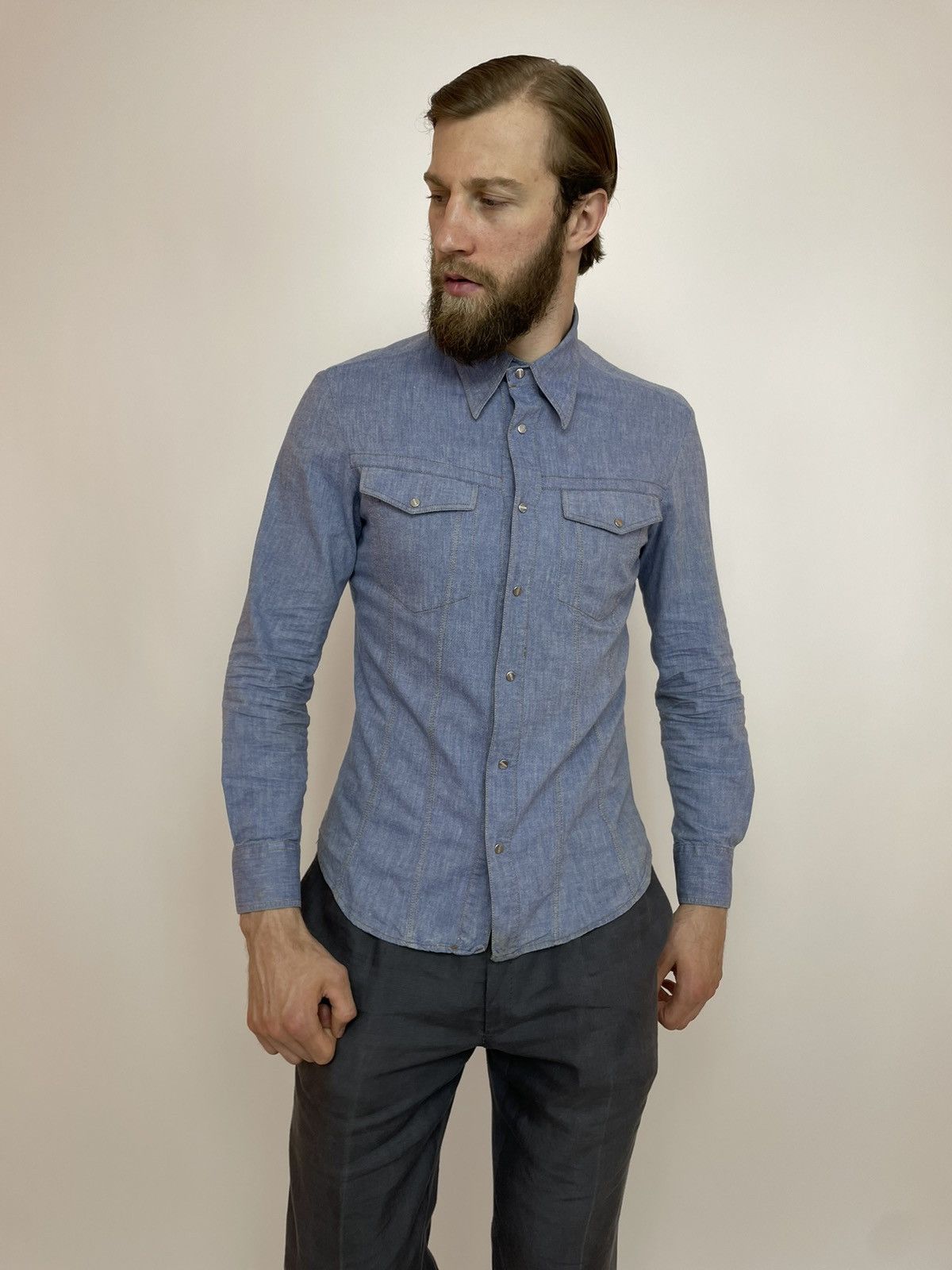 Ferre × Vintage GIANFRANCO FERRE Denim shirt vintage Long sleeve Slim fit Size US M / EU 48-50 / 2 - 1 Thumbnail
