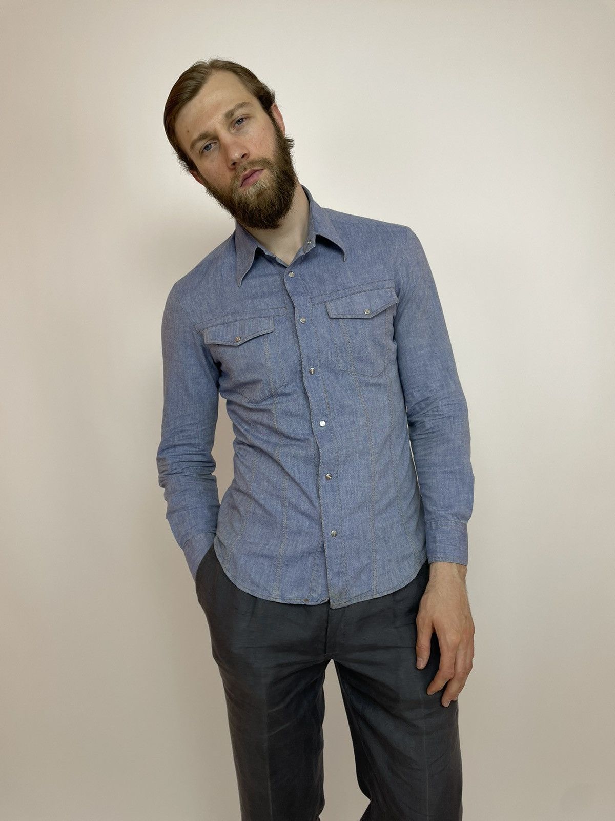 Ferre × Vintage GIANFRANCO FERRE Denim shirt vintage Long sleeve Slim fit Size US M / EU 48-50 / 2 - 9 Thumbnail