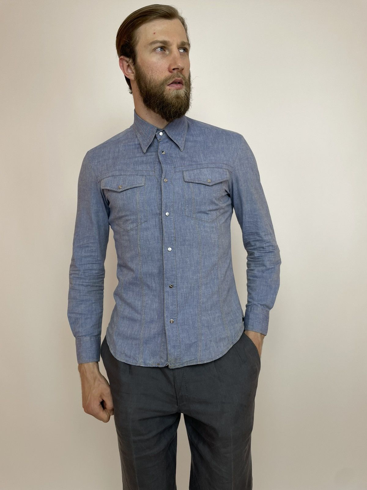 Ferre × Vintage GIANFRANCO FERRE Denim shirt vintage Long sleeve Slim fit Size US M / EU 48-50 / 2 - 5 Thumbnail