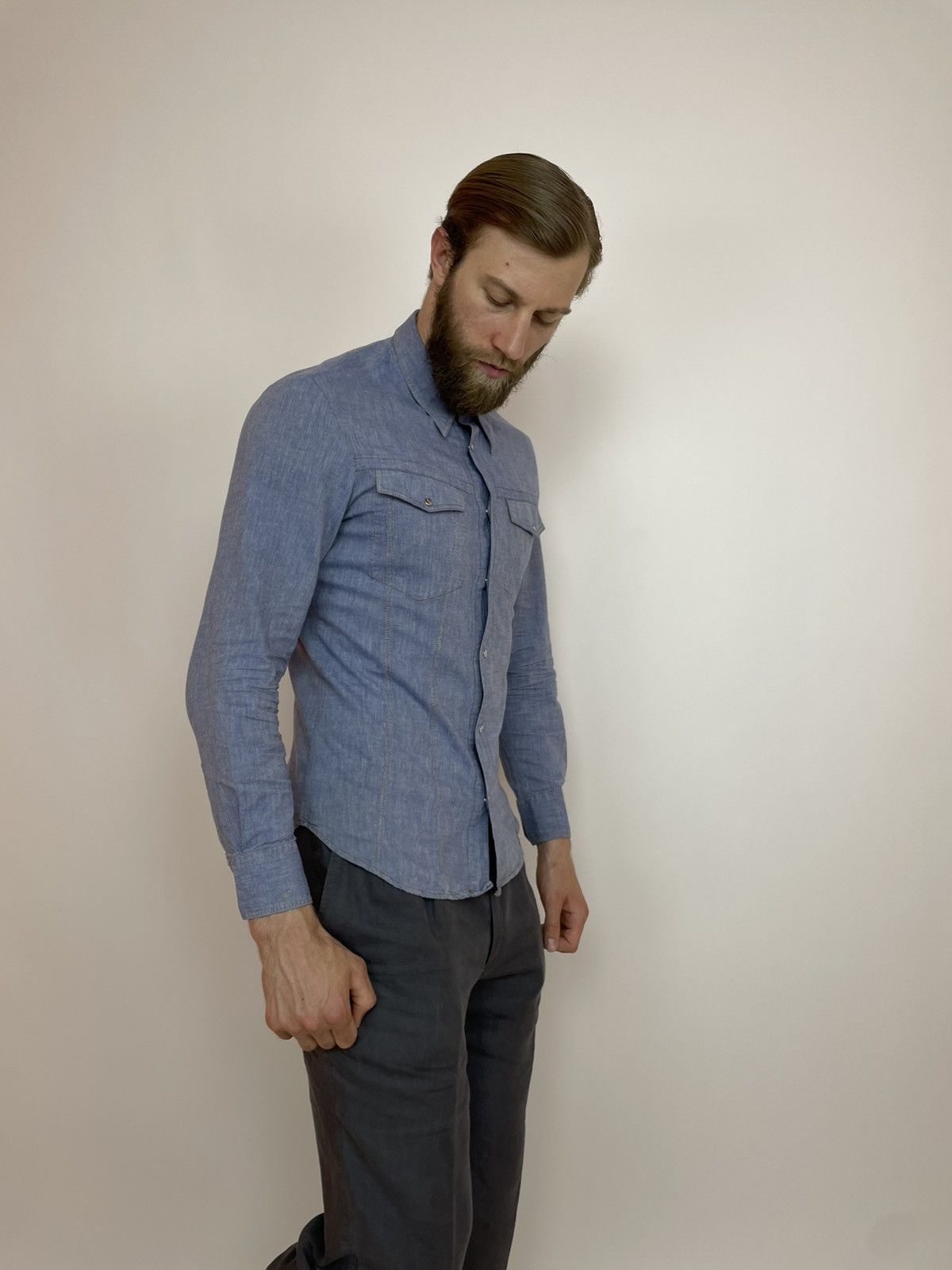 Ferre × Vintage GIANFRANCO FERRE Denim shirt vintage Long sleeve Slim fit Size US M / EU 48-50 / 2 - 6 Thumbnail