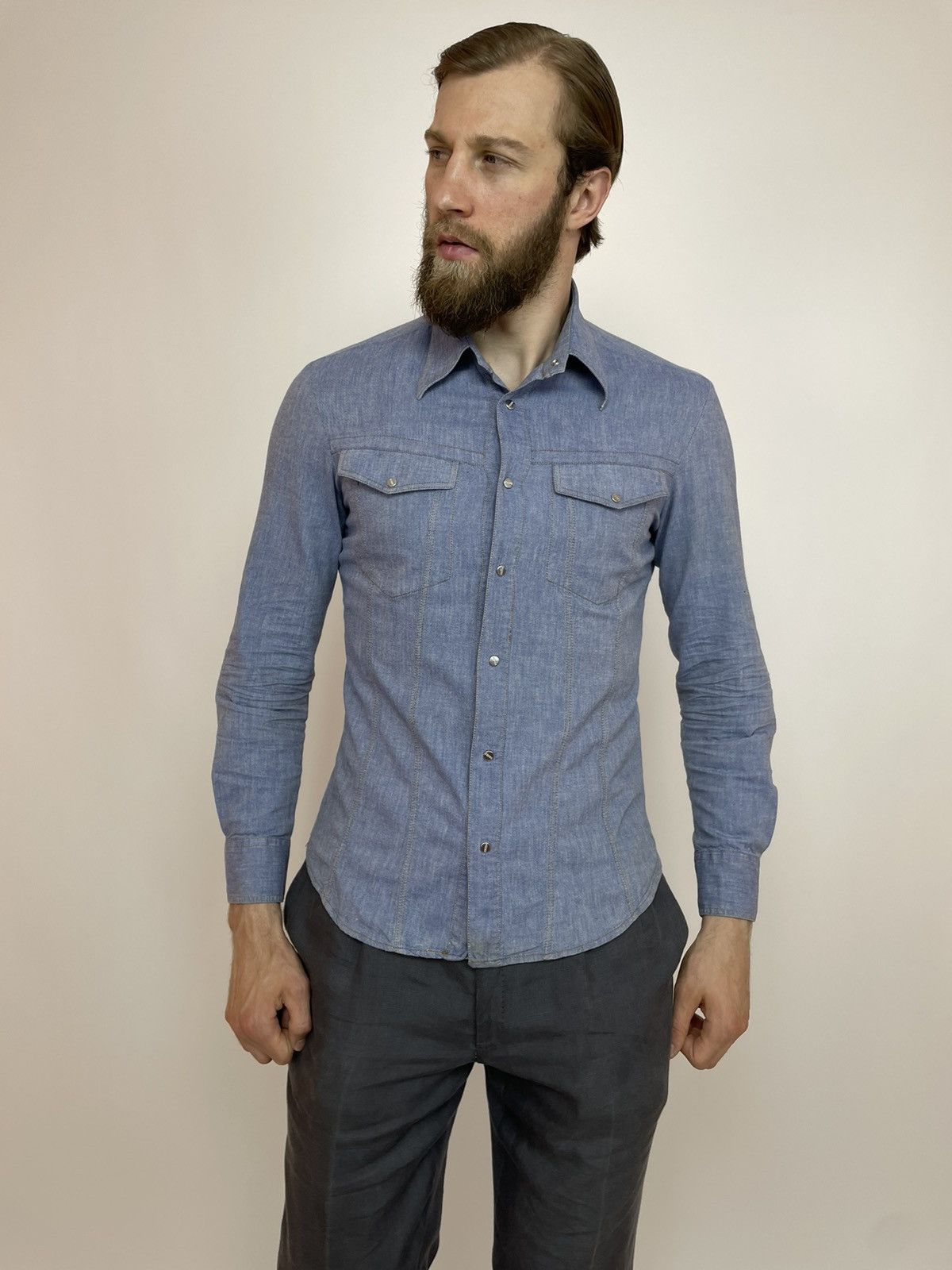 Ferre × Vintage GIANFRANCO FERRE Denim shirt vintage Long sleeve Slim fit Size US M / EU 48-50 / 2 - 4 Thumbnail