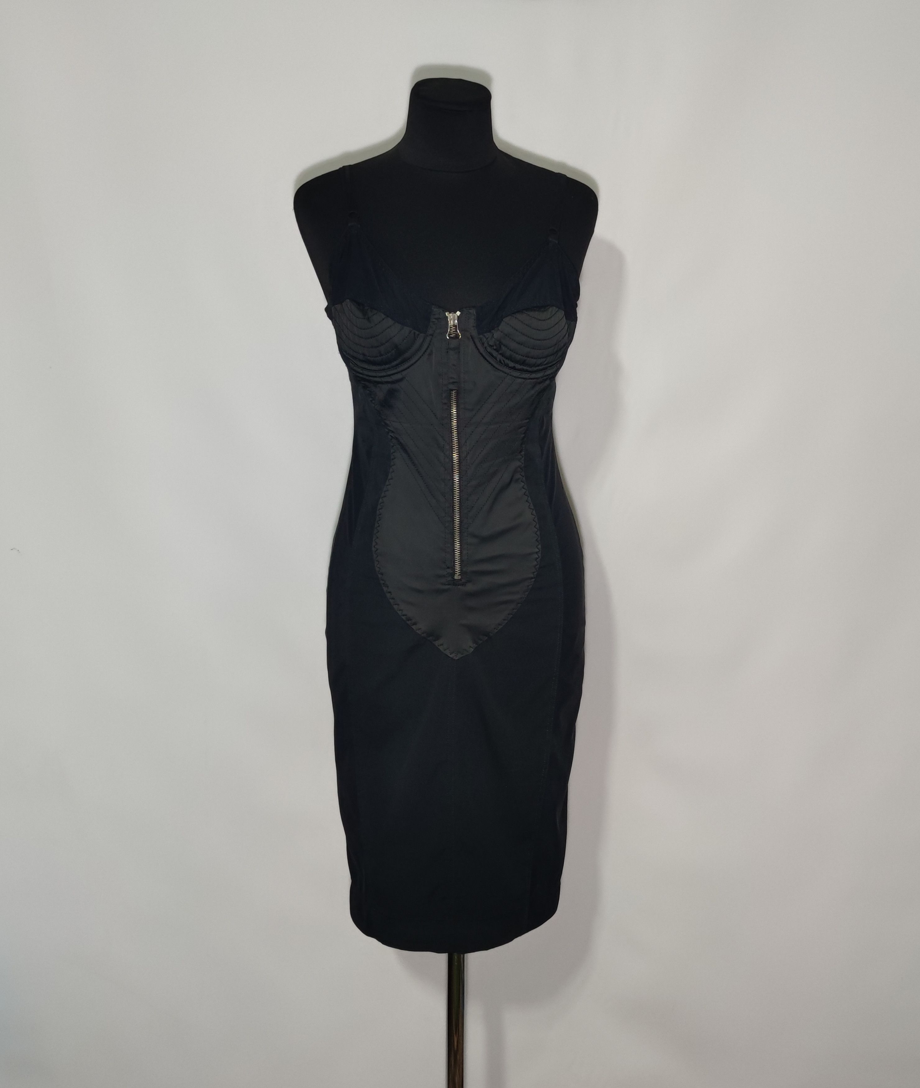 Jean Paul Gaultier 1990's Vintage Cone Bra Corset Bondage Black Mini Dress  For Sale at 1stDibs