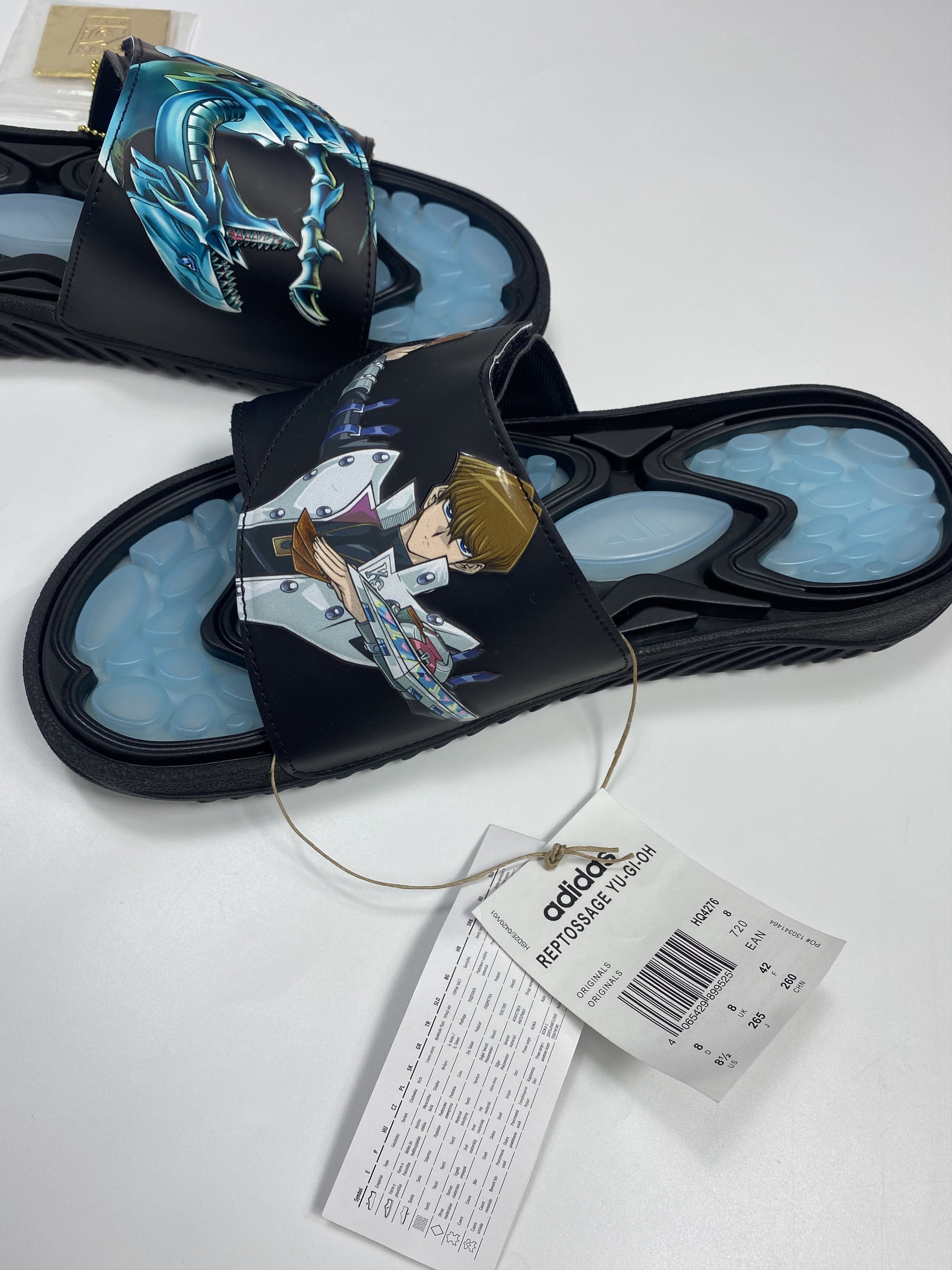 Adidas NWT Adidas Reptossage Yu-Gi-Oh Blue Eyes White Dragon Slides Size US 8.5 / EU 41-42 - 5 Thumbnail