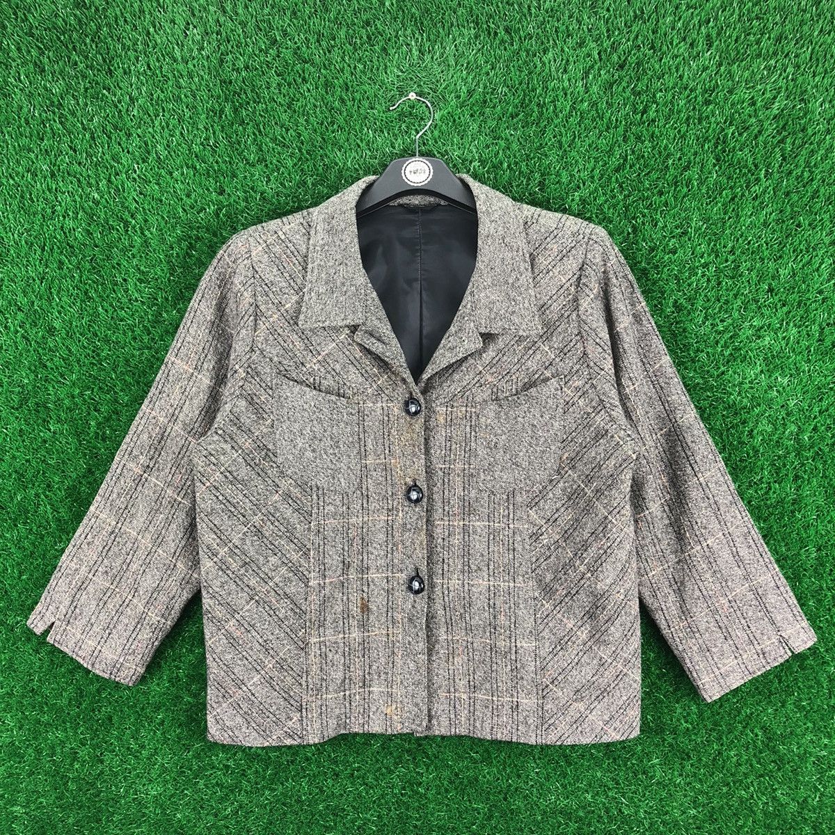 Japanese Brand Vintage 90's Wool Tartan Grey Check Women Jacket Size M / US 6-8 / IT 42-44 - 1 Thumbnail