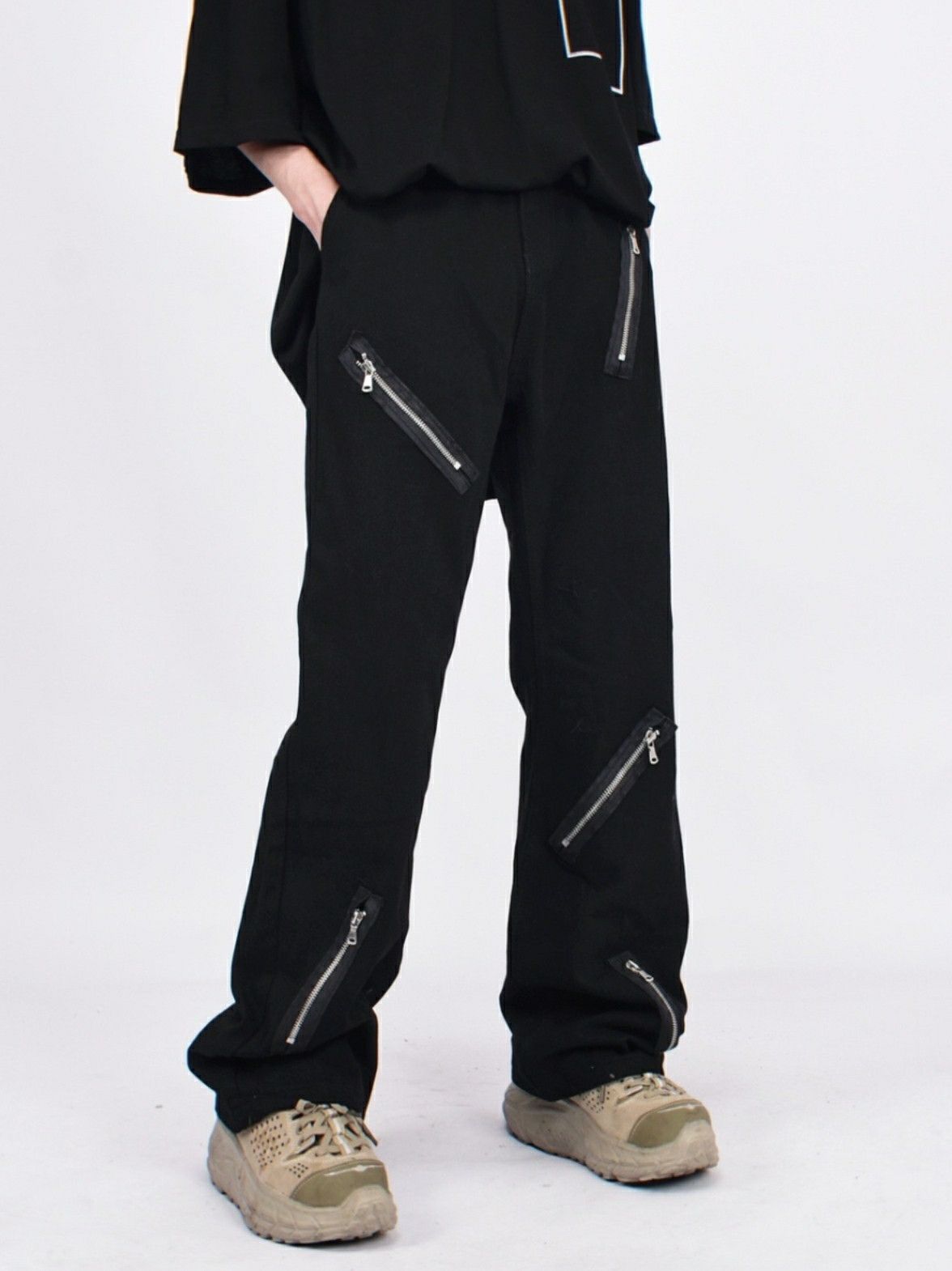 punk flared zipper pants