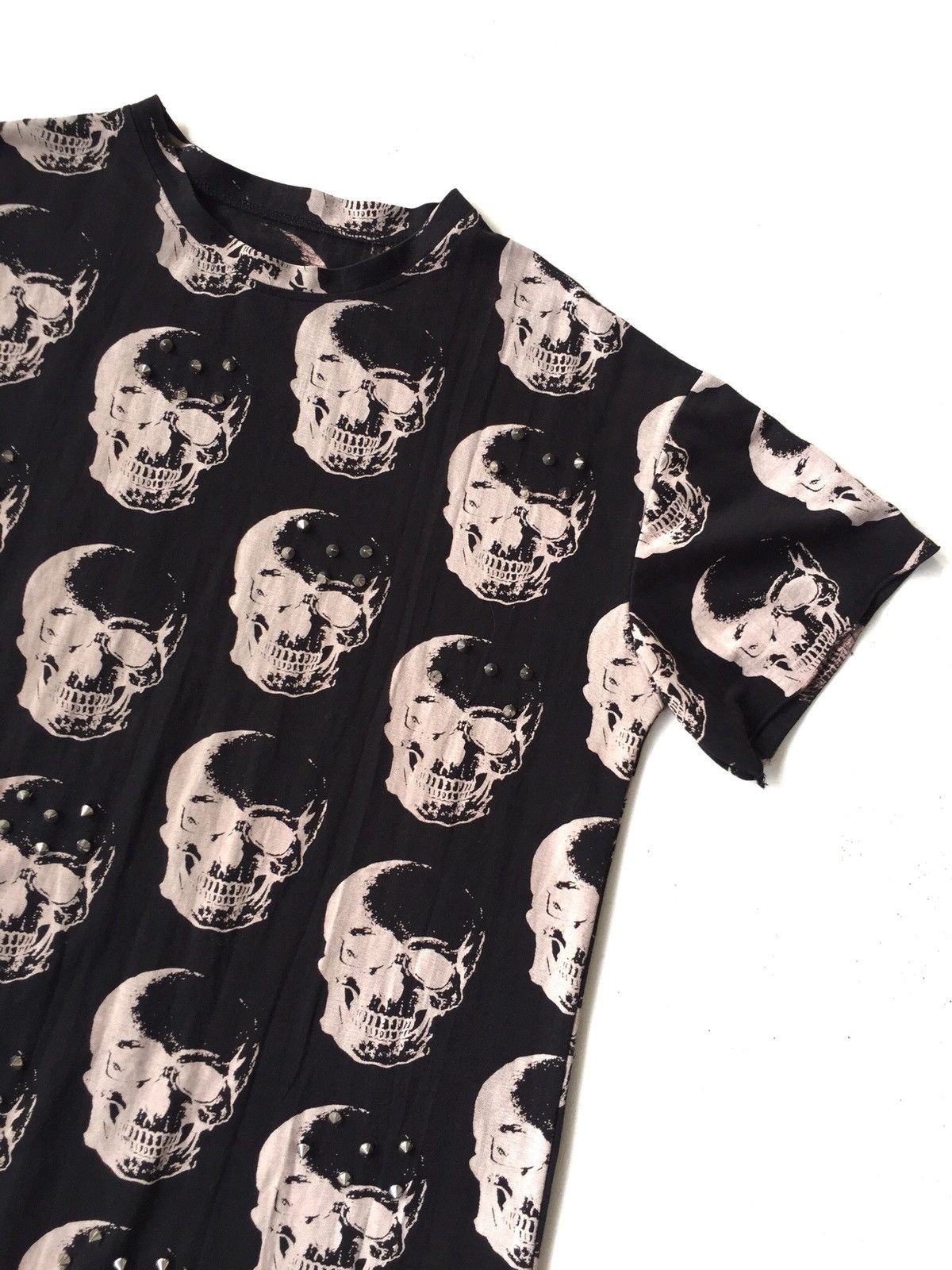 Skull Jeans by an Alchemist Japan 💀 Overprinted Stud Goth Distressed Shirt Size US L / EU 52-54 / 3 - 3 Thumbnail