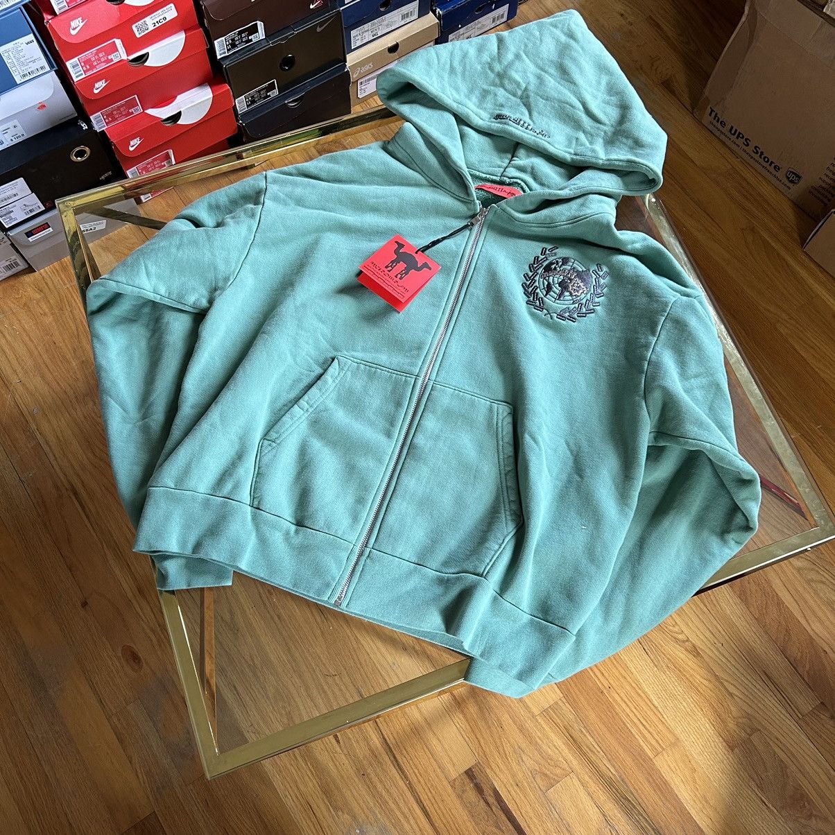 Aris Tatalovich × murd333r.fm PEACEMAKER BOXY CROPPED HEAVYWEiGHT ZiP UP HOODiE GREEN Size US L / EU 52-54 / 3 - 3 Thumbnail