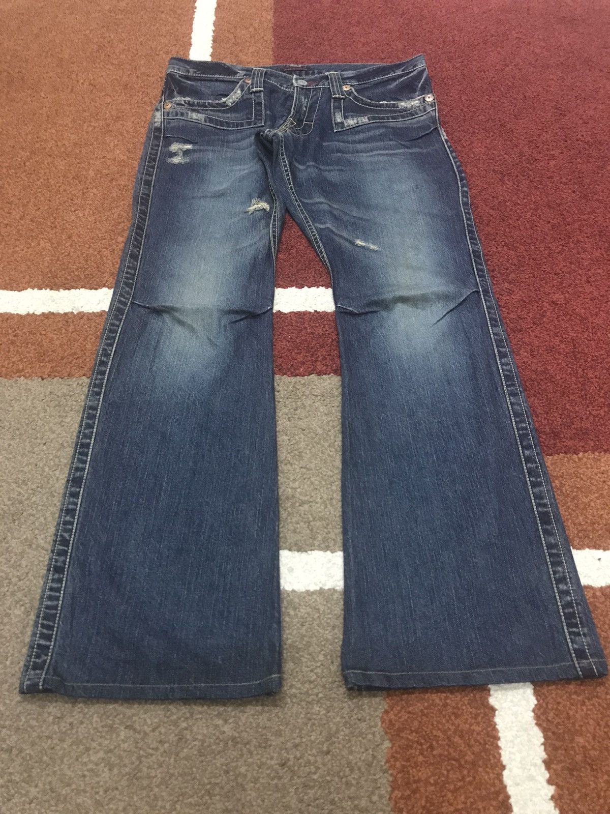 Image of Archival Clothing x Distressed Denim Flare Archival Blue Way Distressed Jeans in Denim (Size 34)