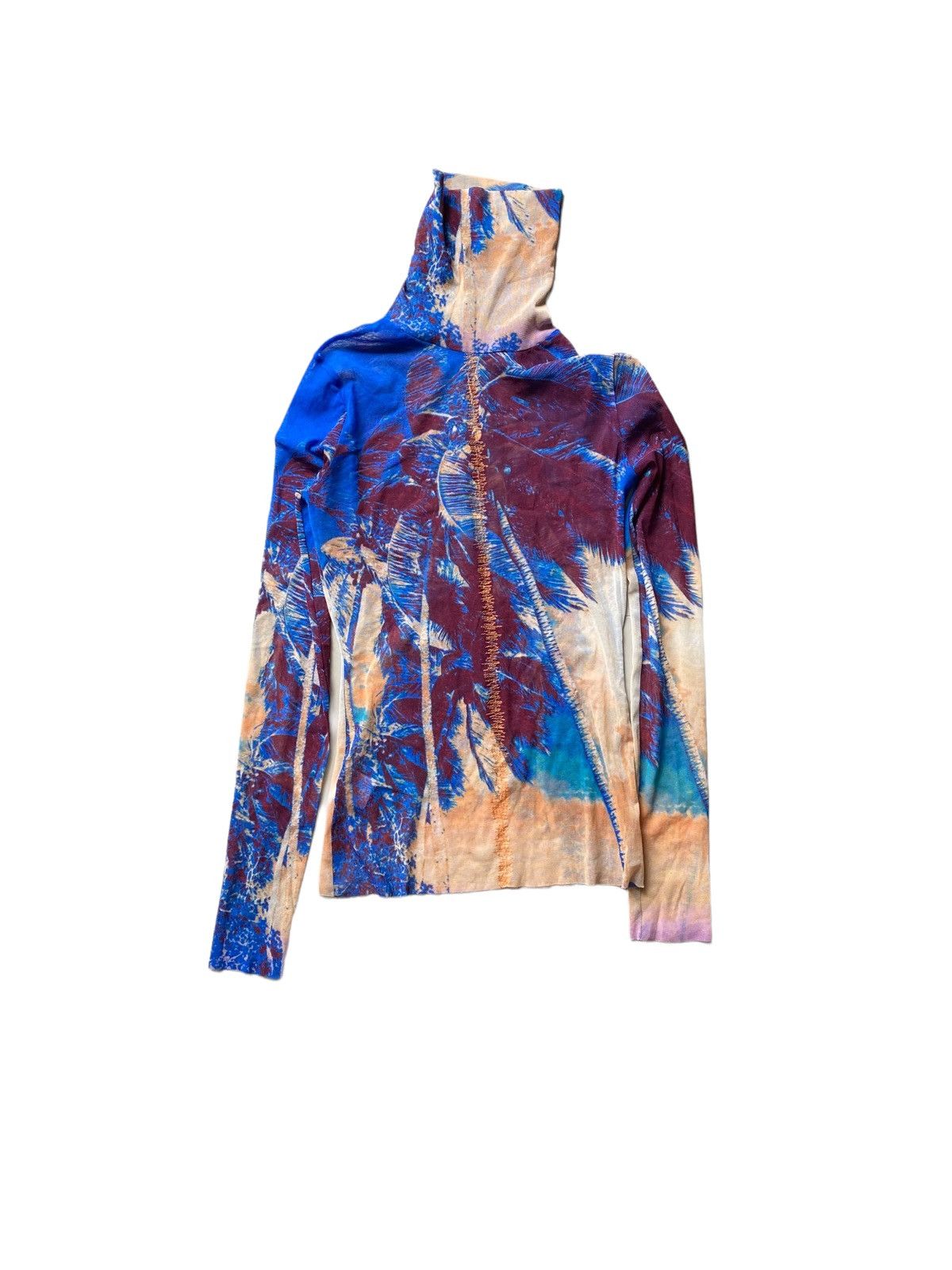 image of Jean Paul Gaultier Jpg Palm Tree Sheer Mesh Turtle Neck Top in Blue, Men's (Size XS)