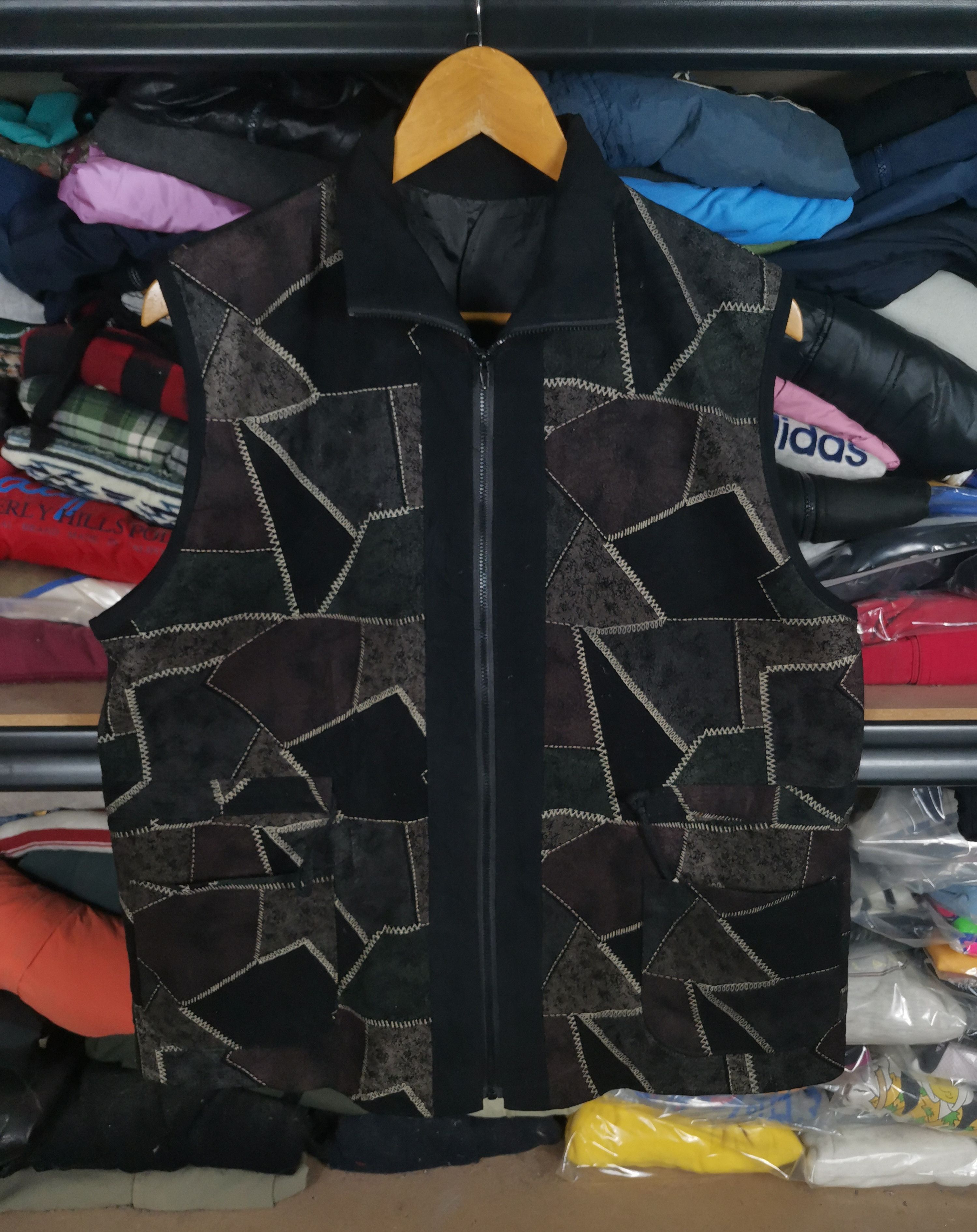 image of Archival Clothing x Vintage Patchwork Zipper Vest in Black, Men's (Size Medium)