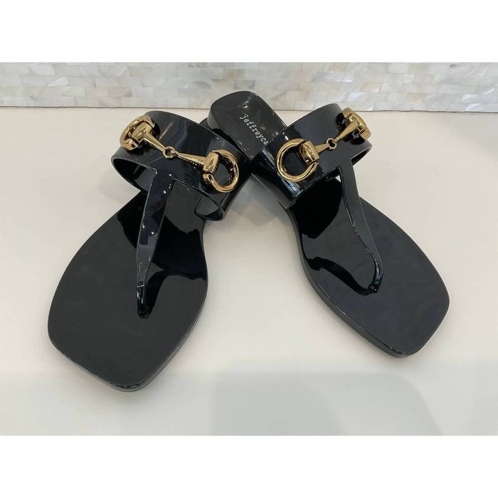 Jeffrey Campbell A-Lil-Bit Jelly Thong Sandal In Black Shiny | Grailed