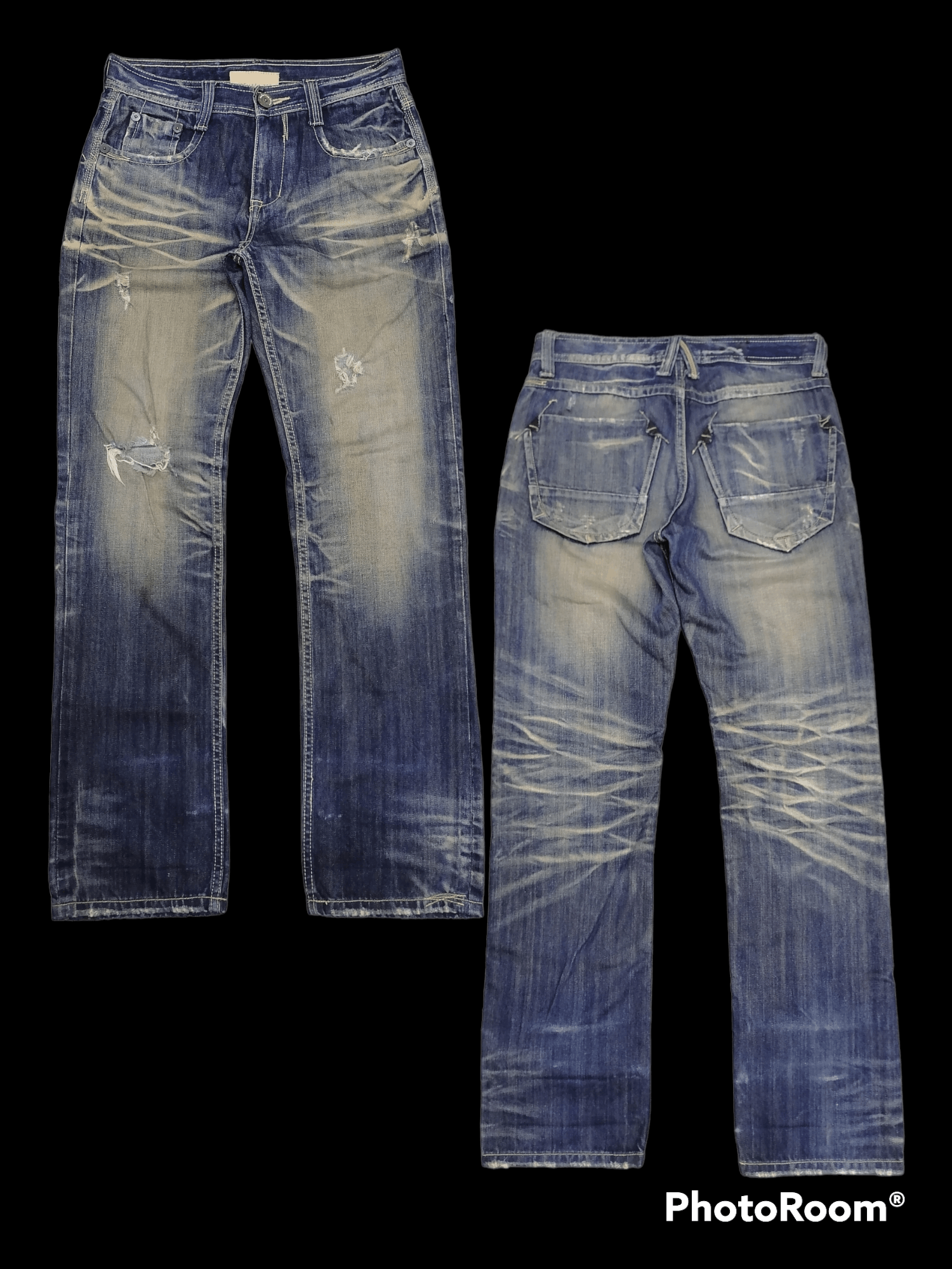 image of Avant Garde x Distressed Denim Sicktrashed Interrogation Rip Distressed Denim Pants in Blue Distres