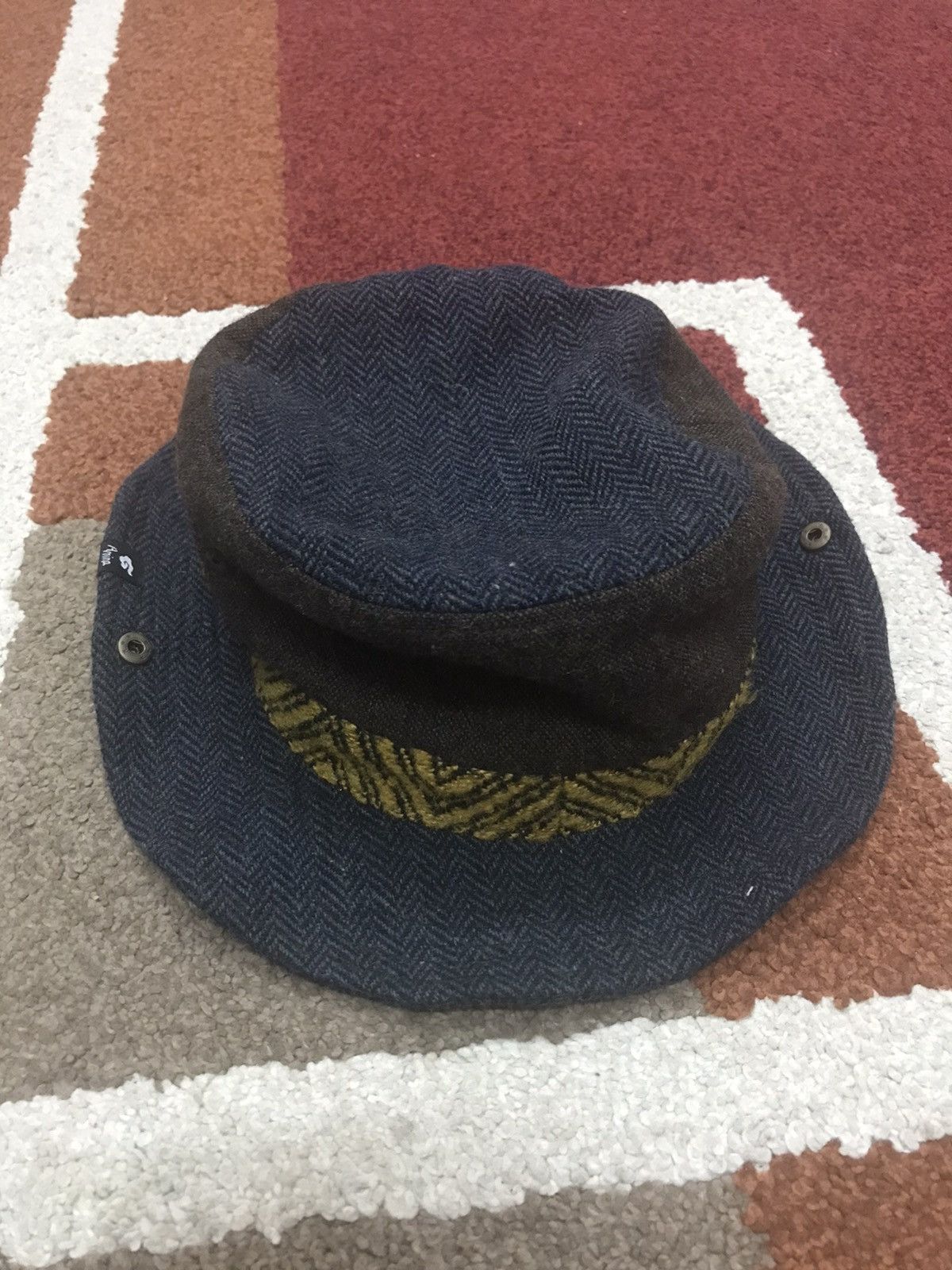 Japanese Brand Very Rare Archival Amina Multi Tones Cross Material Hat Size ONE SIZE - 6 Thumbnail